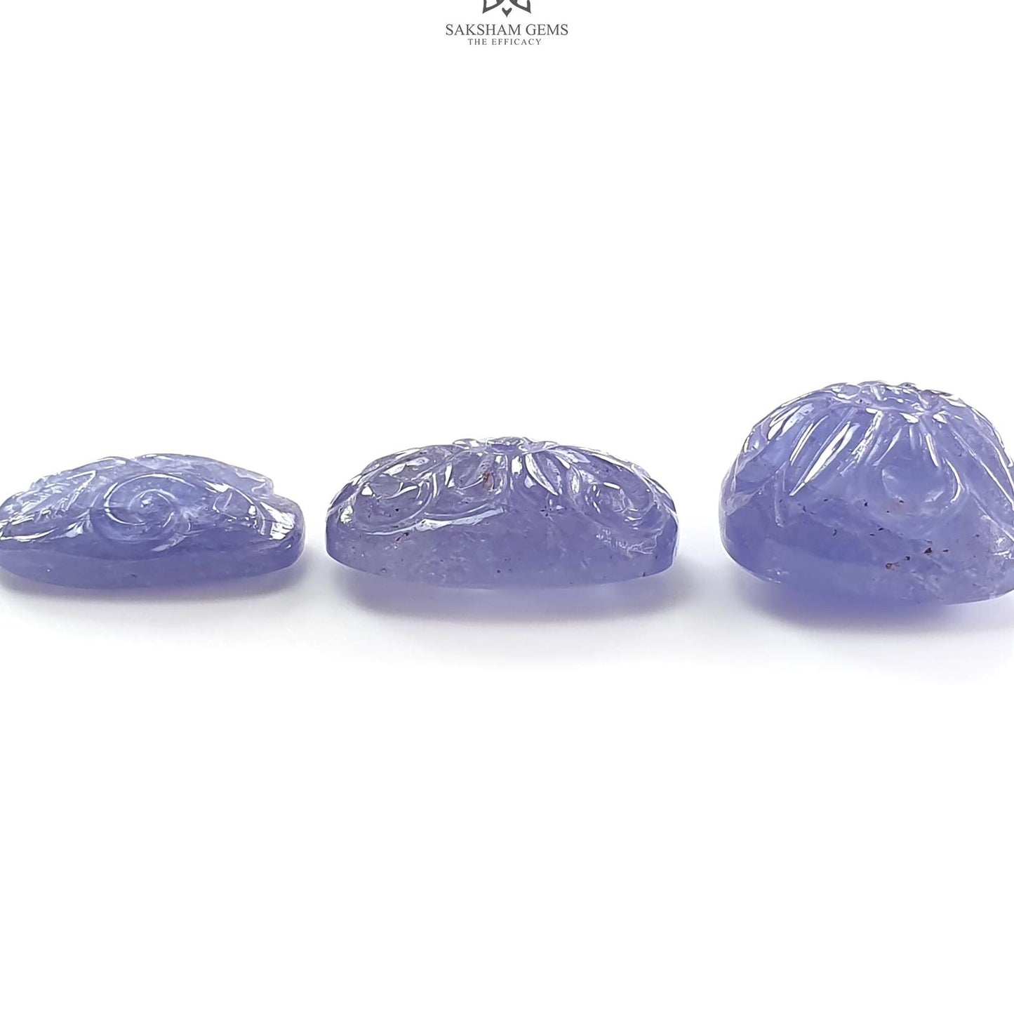Tanzanite Gemstone Carving: Natural Blue Tanzanite Hand Carved Oval And Cushion Shape 3pcs Set For Jewelry