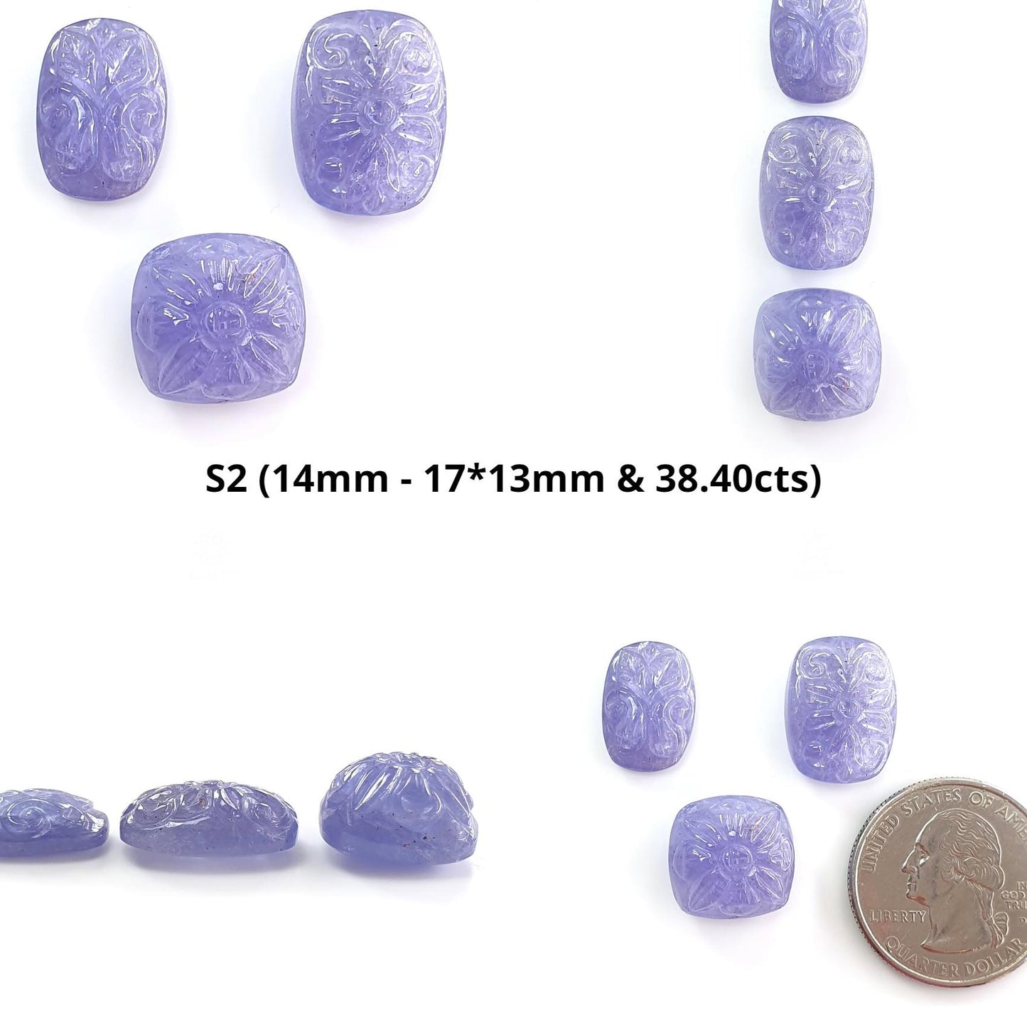 Tanzanite Gemstone Carving: Natural Blue Tanzanite Hand Carved Oval And Cushion Shape 3pcs Set For Jewelry