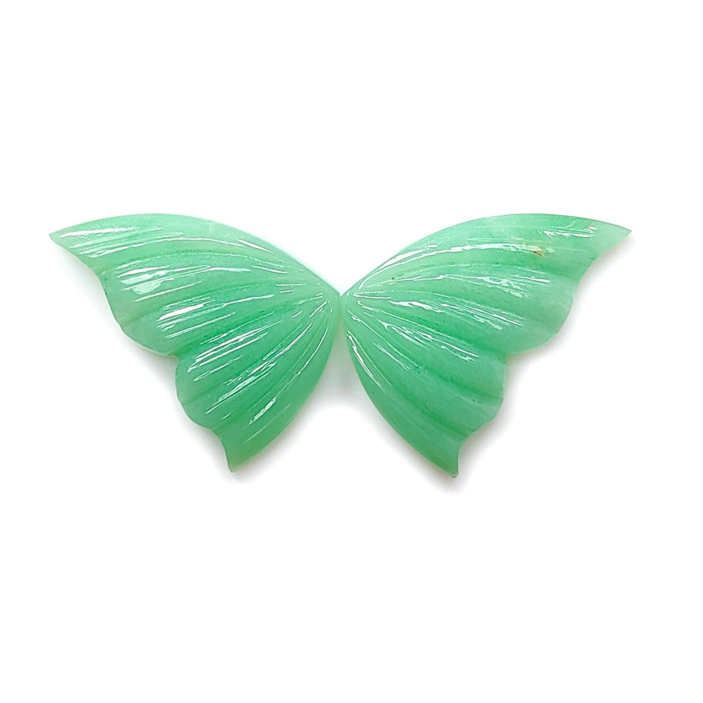 Green Chrysoprase Gemstone Carving: Natural Unheated Untreated Chrysoprase Hand Carved Butterfly Pair for Jewelry May Birthstone