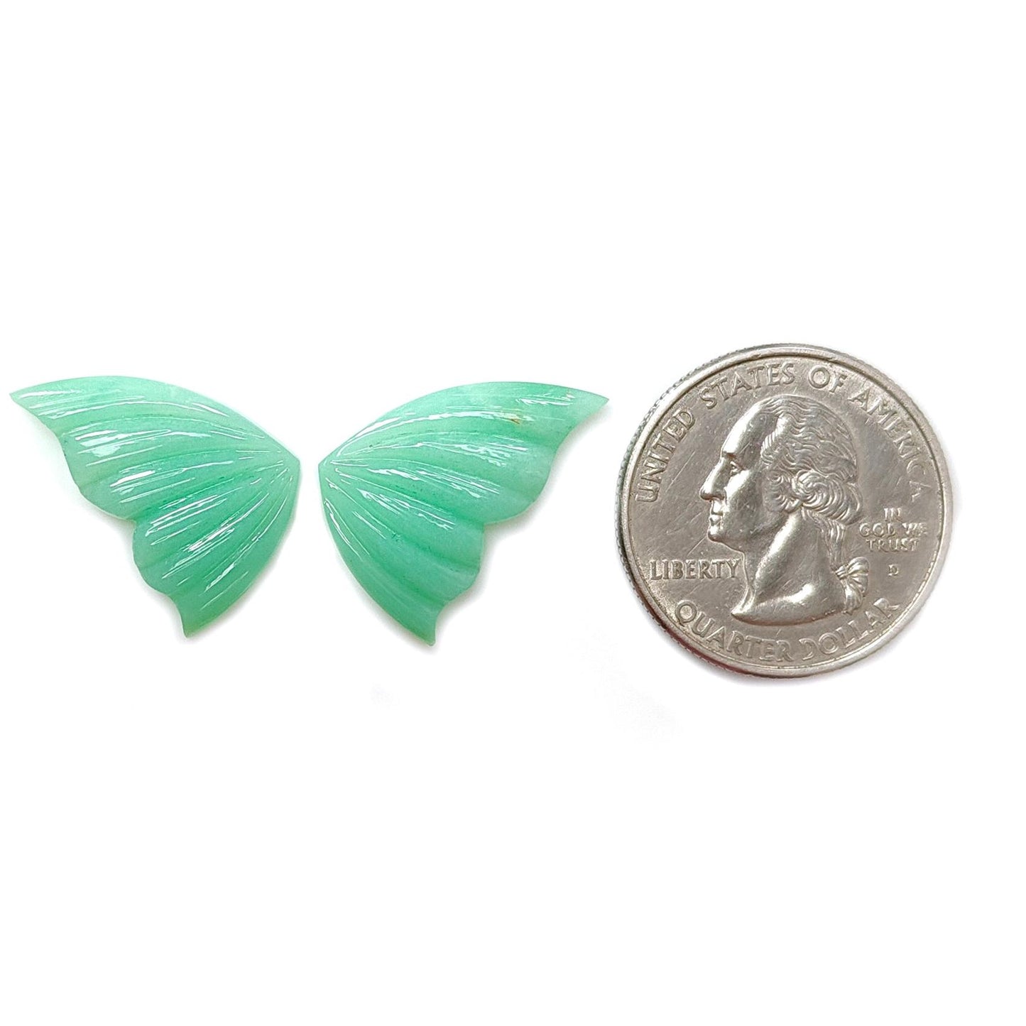 Green Chrysoprase Gemstone Carving: Natural Unheated Untreated Chrysoprase Hand Carved Butterfly Pair for Jewelry May Birthstone