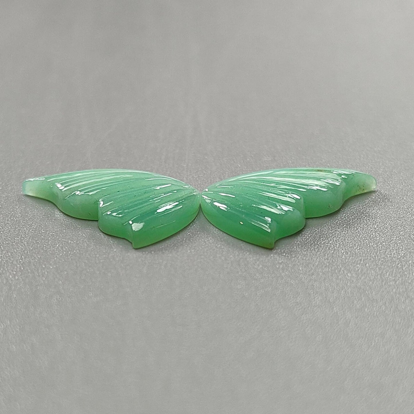 Green Chrysoprase Gemstone Carving: Natural Unheated Untreated Chrysoprase Hand Carved Butterfly Pair for Jewelry May Birthstone
