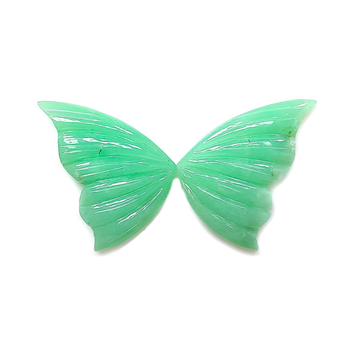 Green Chrysoprase Gemstone Carving: Natural Unheated Untreated Chrysoprase Hand Carved Butterfly Pair for Jewelry May Birthstone