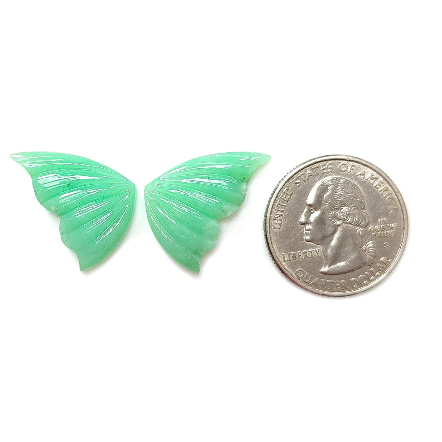 Green Chrysoprase Gemstone Carving: Natural Unheated Untreated Chrysoprase Hand Carved Butterfly Pair for Jewelry May Birthstone