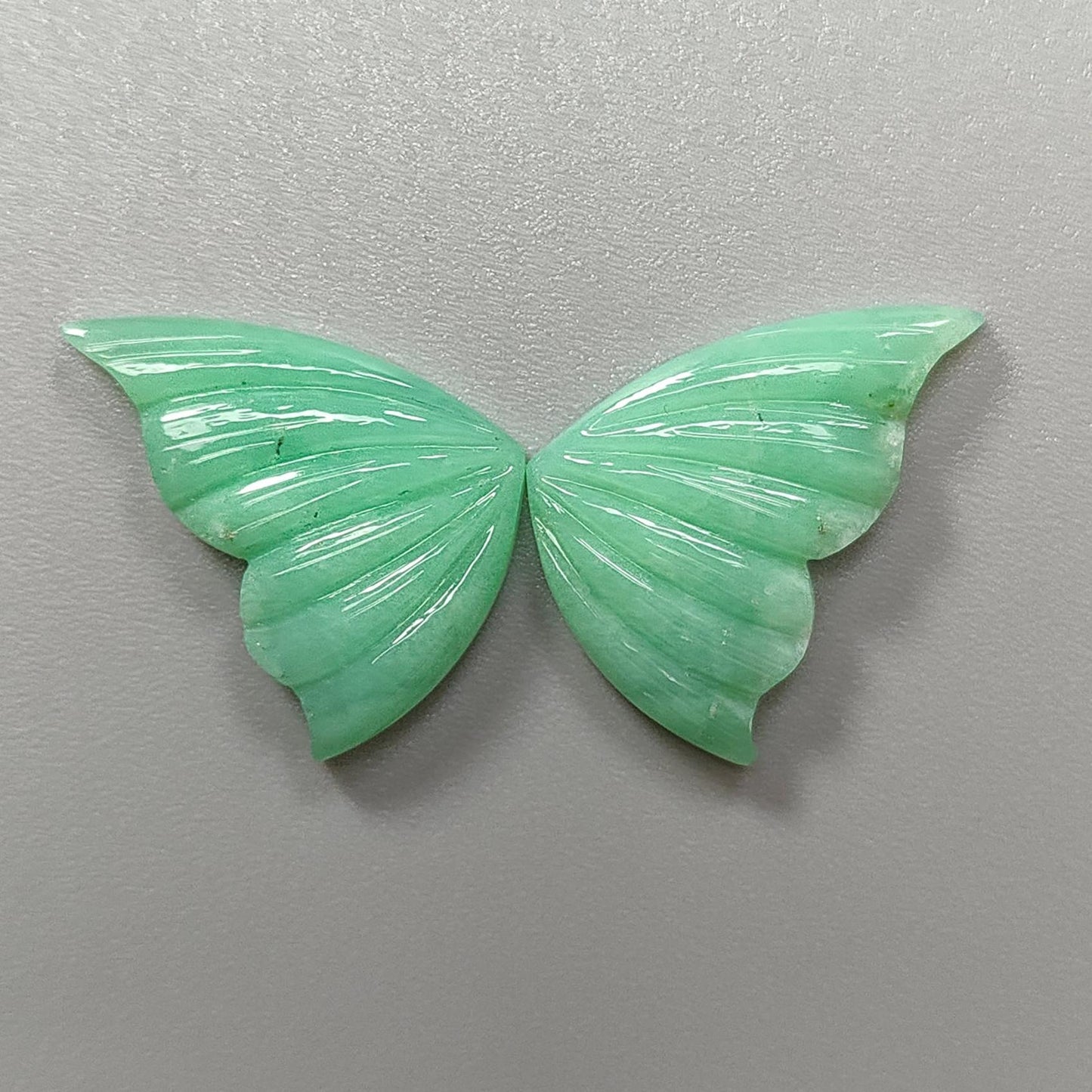 Green Chrysoprase Gemstone Carving: Natural Unheated Untreated Chrysoprase Hand Carved Butterfly Pair for Jewelry May Birthstone