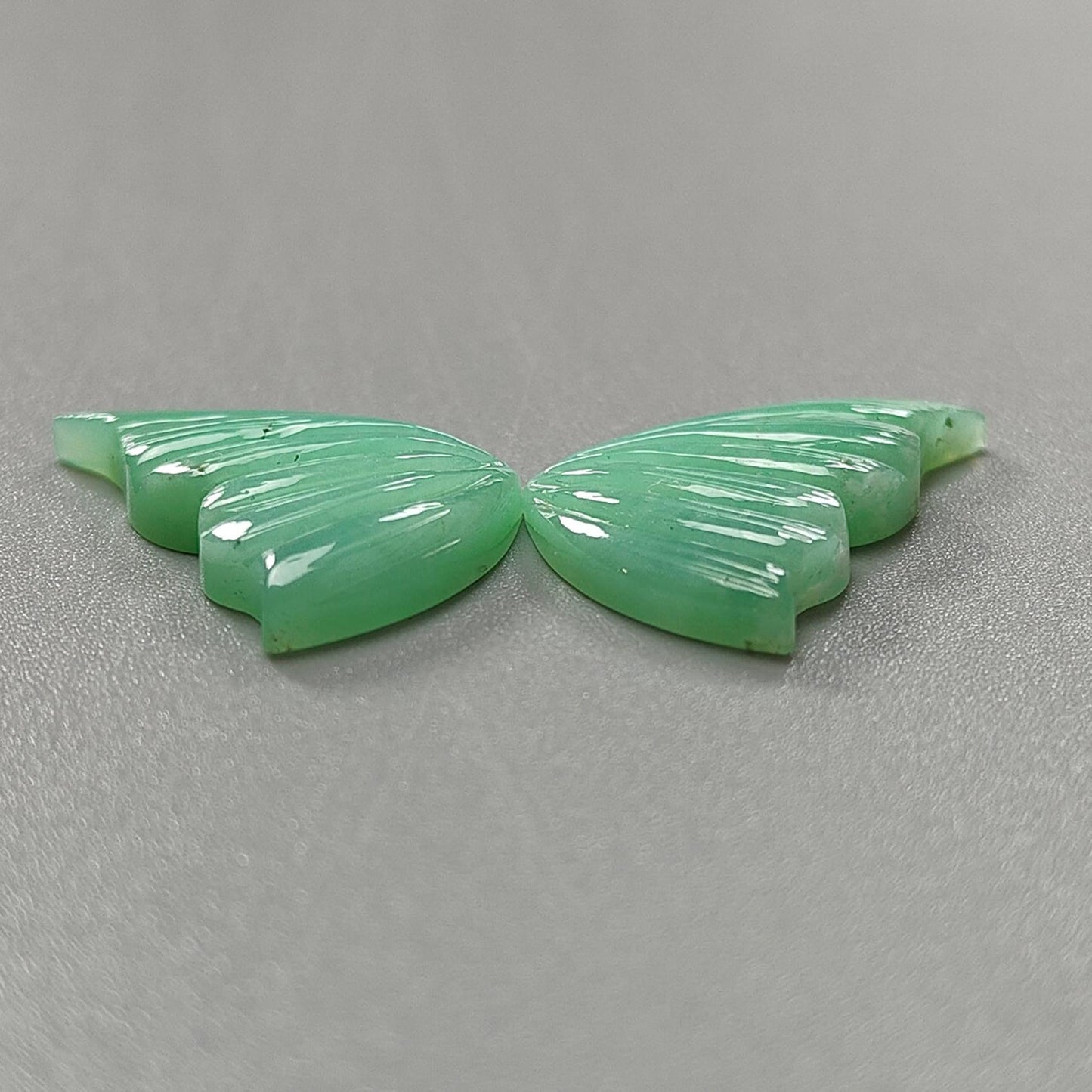 Green Chrysoprase Gemstone Carving: Natural Unheated Untreated Chrysoprase Hand Carved Butterfly Pair for Jewelry May Birthstone