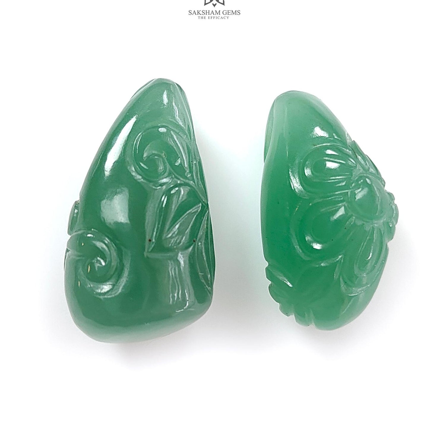 Green Quartz Gemstone Carving: Natural Untreated Green Quartz Both Side Hand Carved Fancy Shape Pare For Jewelry