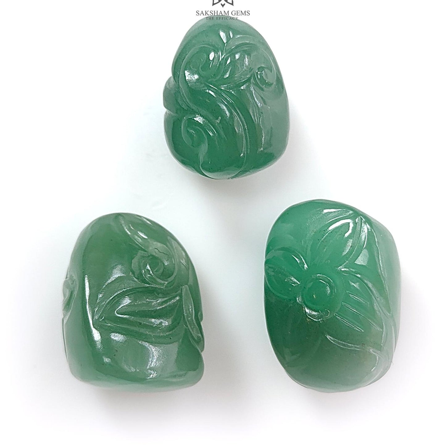 Green Quartz Gemstone Carving: 43.40cts Natural Untreated Green Quartz Both Side Hand Carved Fancy Shape 14mm - 17mm 3pcs For Jewelry