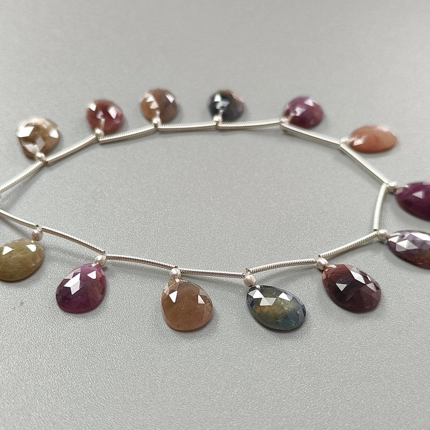 Multi Sapphire Faceted Loose Beads: 54.80cts Natural Untreated Sapphire Rose Cut Egg Shape 925 Silver Loose Beads 11*8mm - 14*10mm