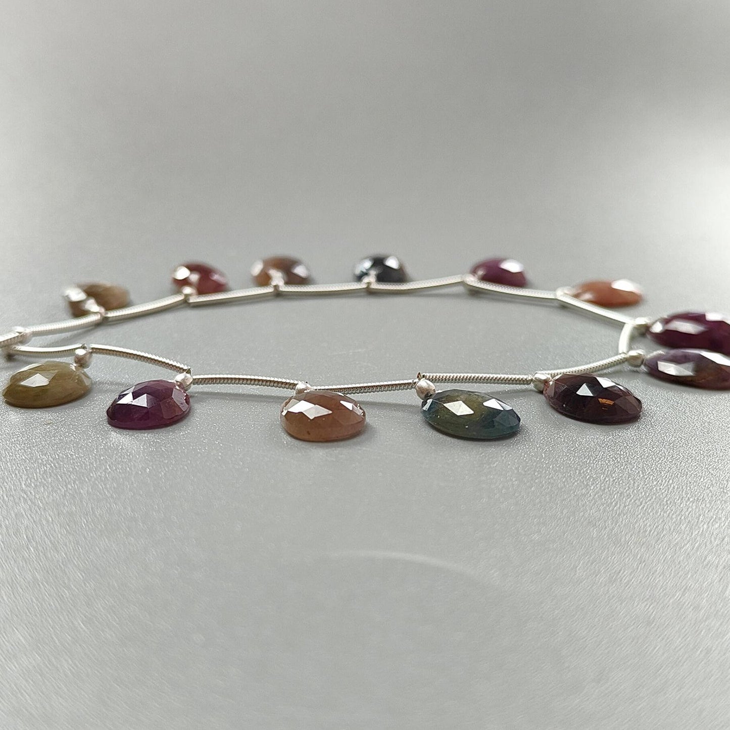 Multi Sapphire Faceted Loose Beads: 54.80cts Natural Untreated Sapphire Rose Cut Egg Shape 925 Silver Loose Beads 11*8mm - 14*10mm
