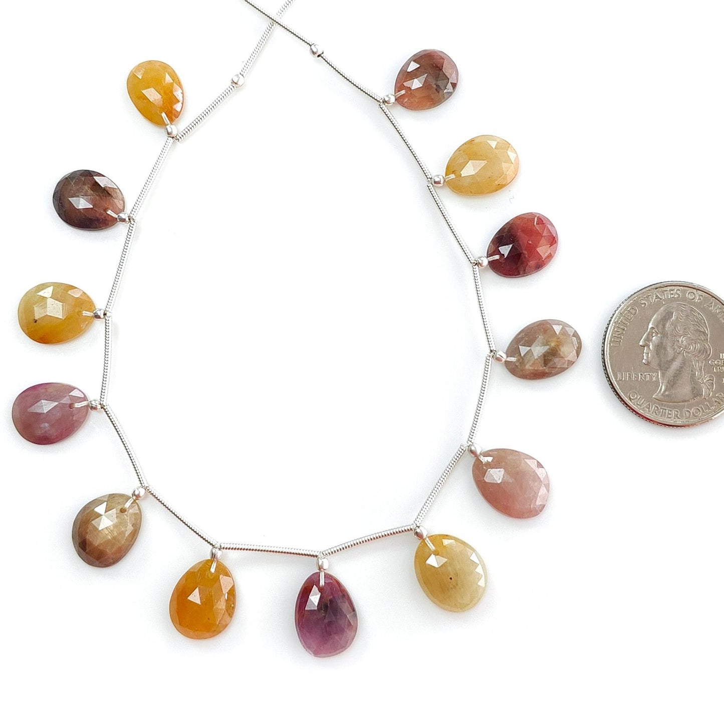 Multi Sapphire Faceted Loose Beads: 68.00cts Natural Untreated Sapphire Rose Cut Egg Shape 925 Silver Loose Beads 12*9mm - 13*10mm