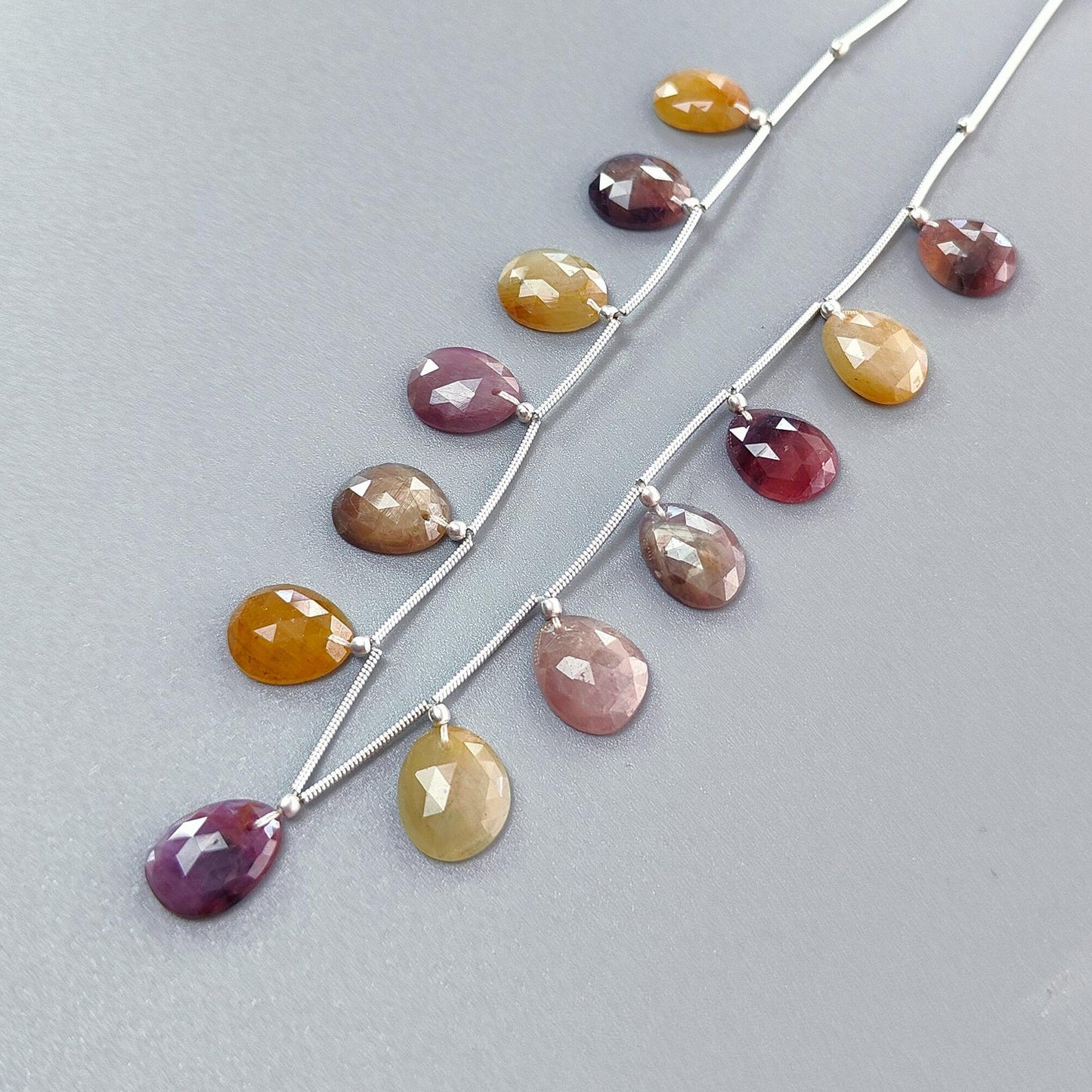 Multi Sapphire Faceted Loose Beads: 68.00cts Natural Untreated Sapphire Rose Cut Egg Shape 925 Silver Loose Beads 12*9mm - 13*10mm
