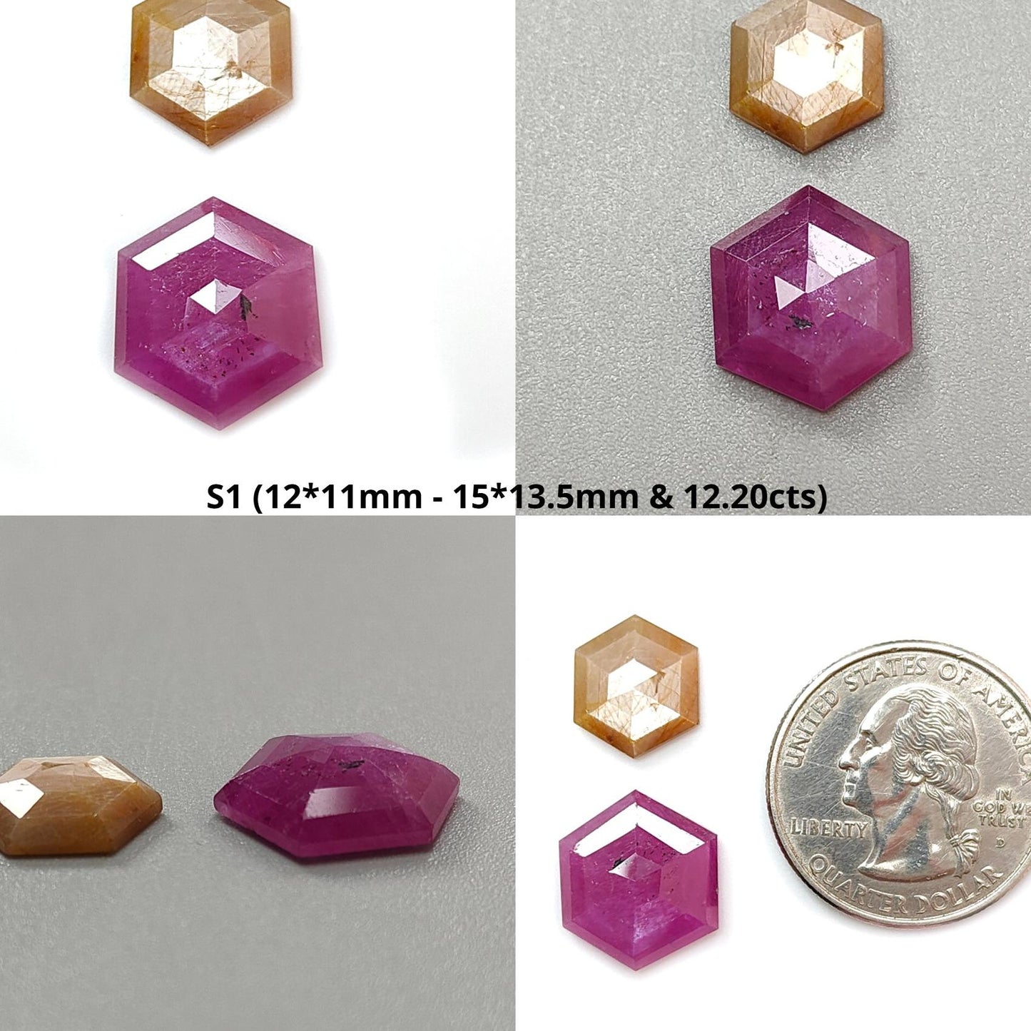 Multi Sapphire Gemstone Step Cut: Natural Untreated Unheated Sapphire Hexagon Shape Faceted 2pcs Set for Jewelry