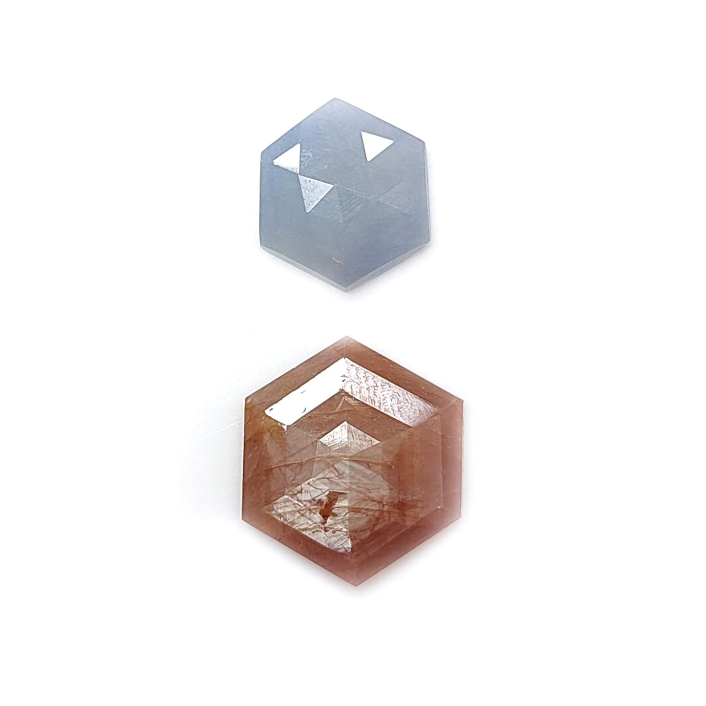 Multi Sapphire Gemstone Step Cut: Natural Untreated Unheated Sapphire Hexagon Shape Faceted 2pcs Set for Jewelry