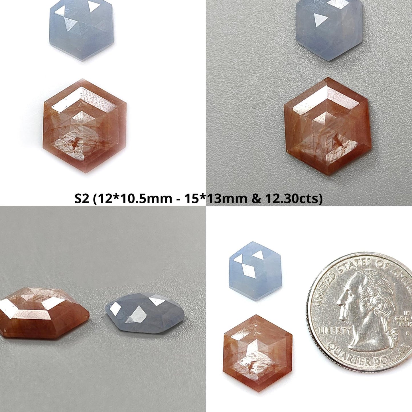 Multi Sapphire Gemstone Step Cut: Natural Untreated Unheated Sapphire Hexagon Shape Faceted 2pcs Set for Jewelry