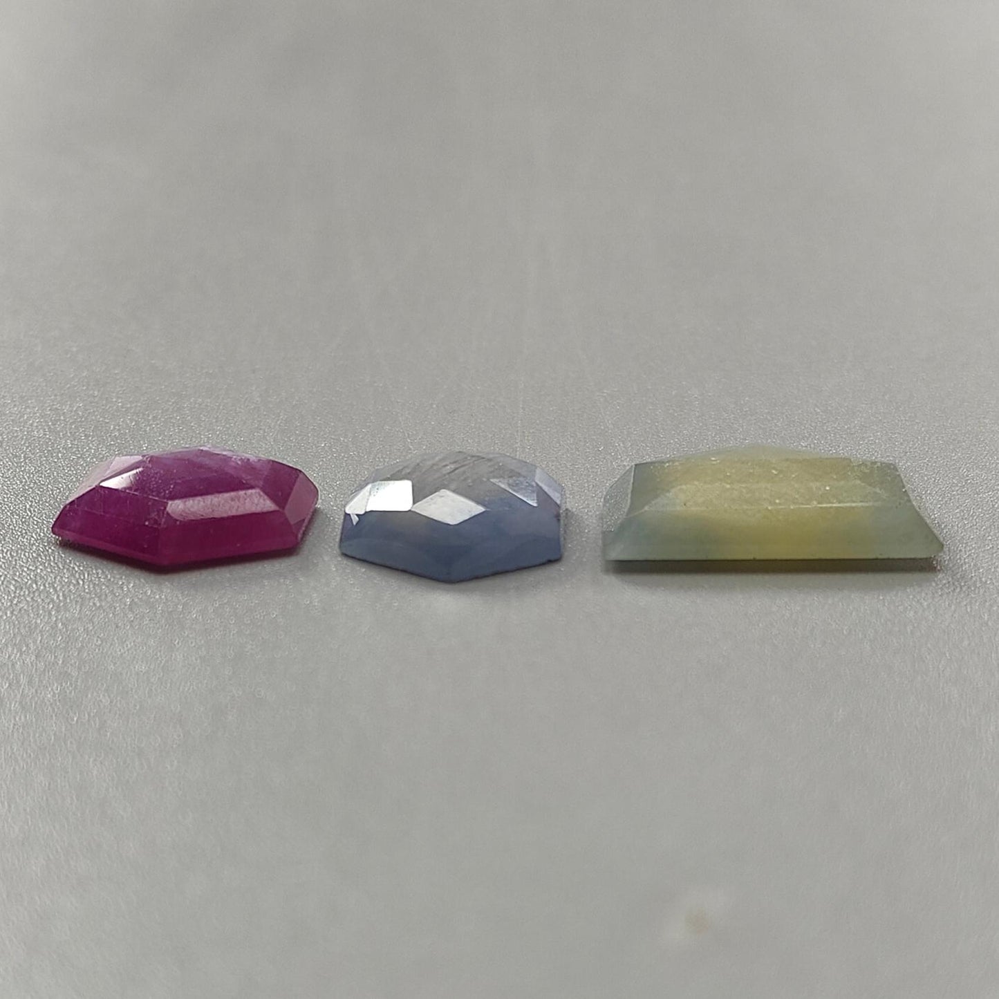 Multi Sapphire Gemstone Step & Rose Cut Slices: Natural Untreated Unheated Sapphire Pear, Hexagon Shape Faceted 3pcs Set for Jewelry