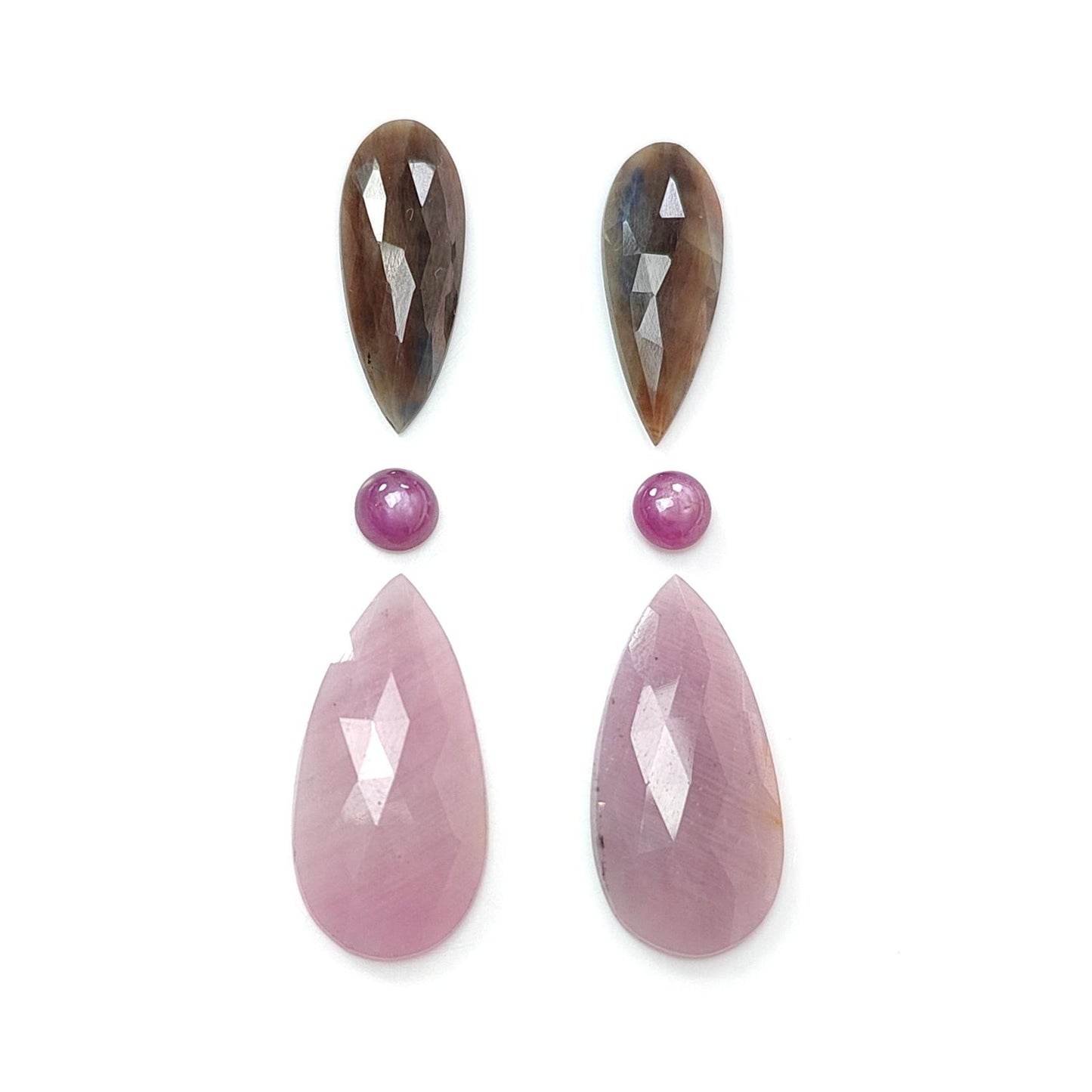 Multi Sapphire Gemstone Rose Cut Slices: Natural Untreated Unheated Sapphire Pear Shape Faceted 6pcs Set for Jewelry