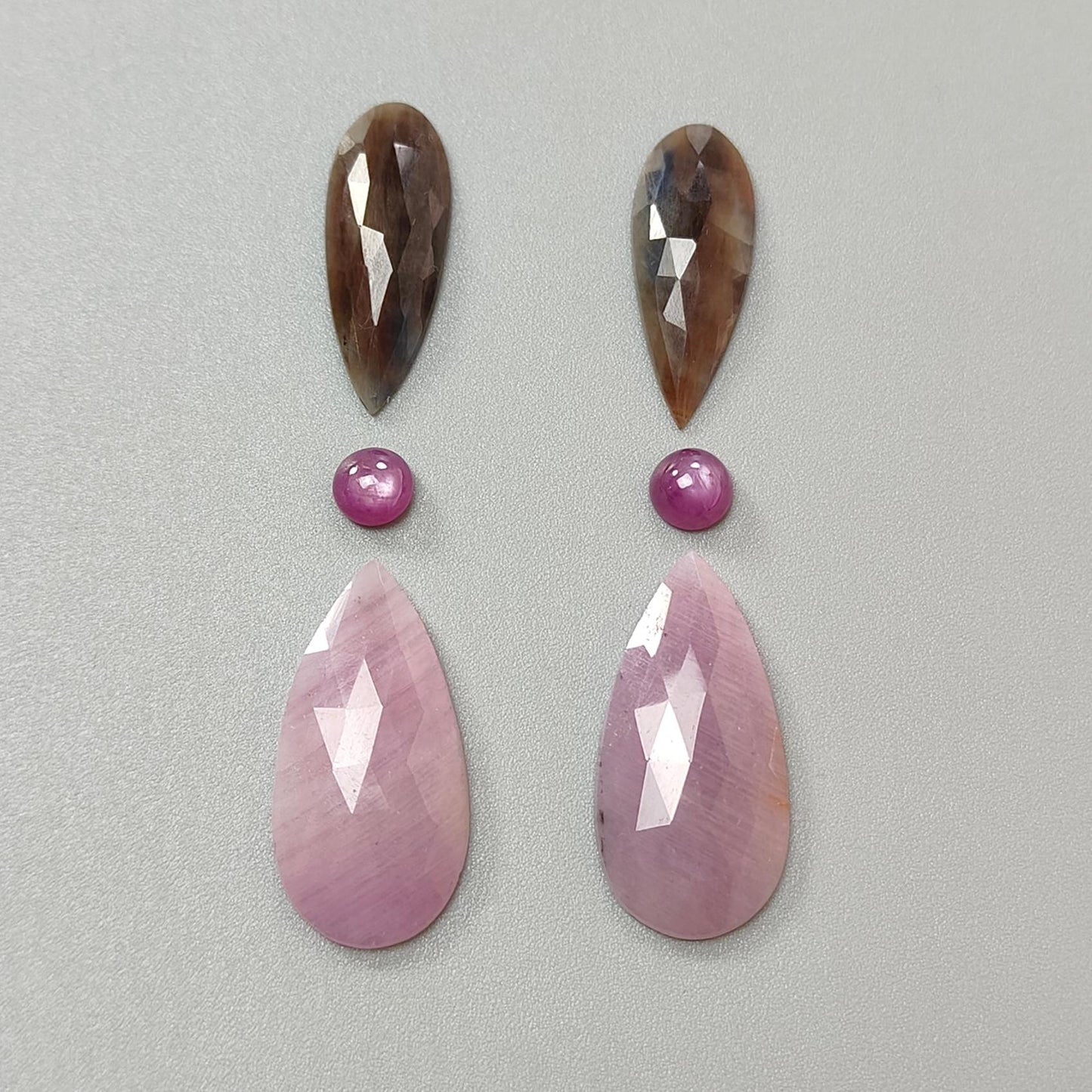 Multi Sapphire Gemstone Rose Cut Slices: Natural Untreated Unheated Sapphire Pear Shape Faceted 6pcs Set for Jewelry