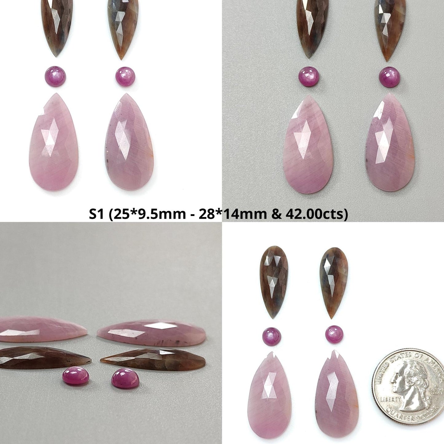 Multi Sapphire Gemstone Rose Cut Slices: Natural Untreated Unheated Sapphire Pear Shape Faceted 6pcs Set for Jewelry