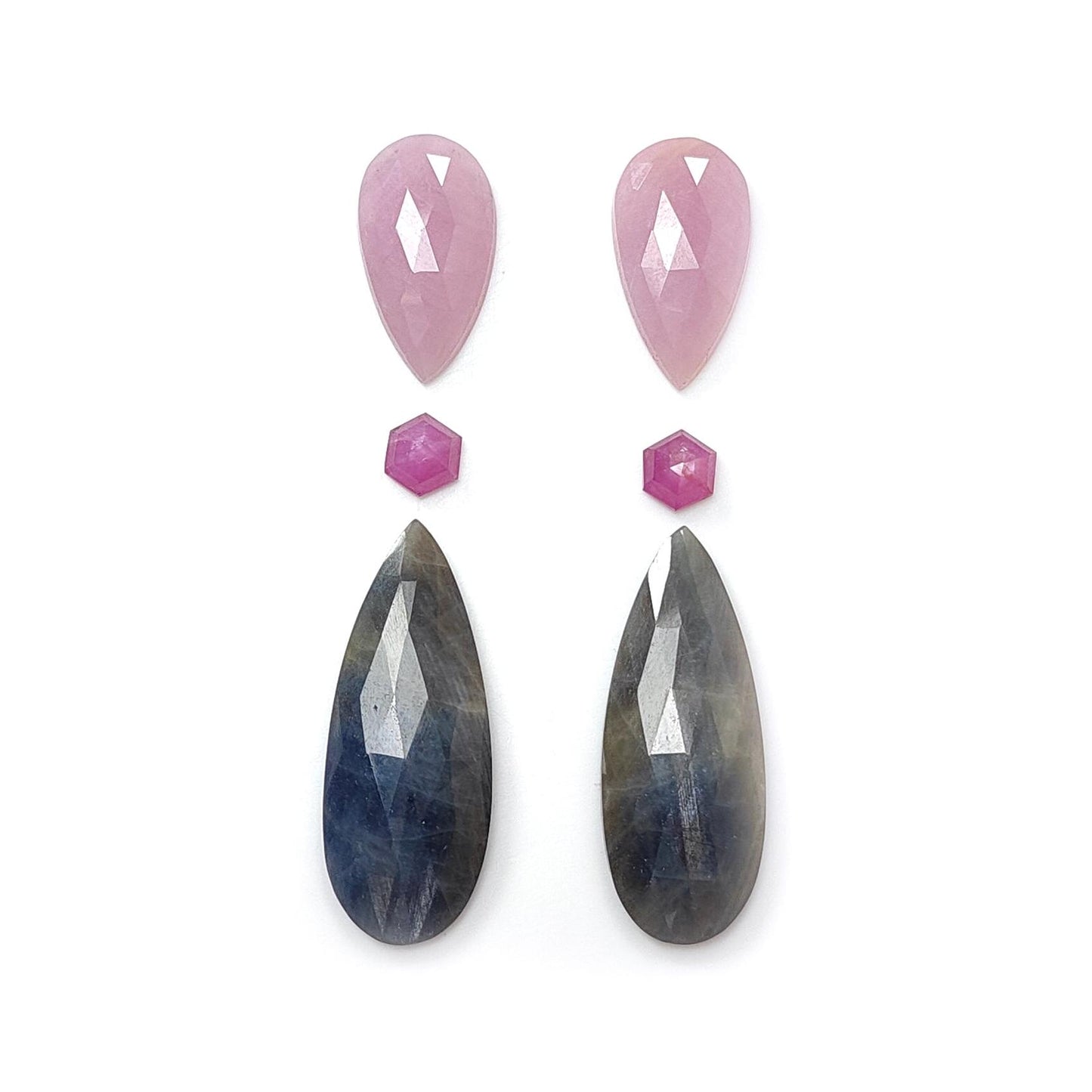 Multi Sapphire Gemstone Rose Cut Slices: Natural Untreated Unheated Sapphire Pear Shape Faceted 6pcs Set for Jewelry