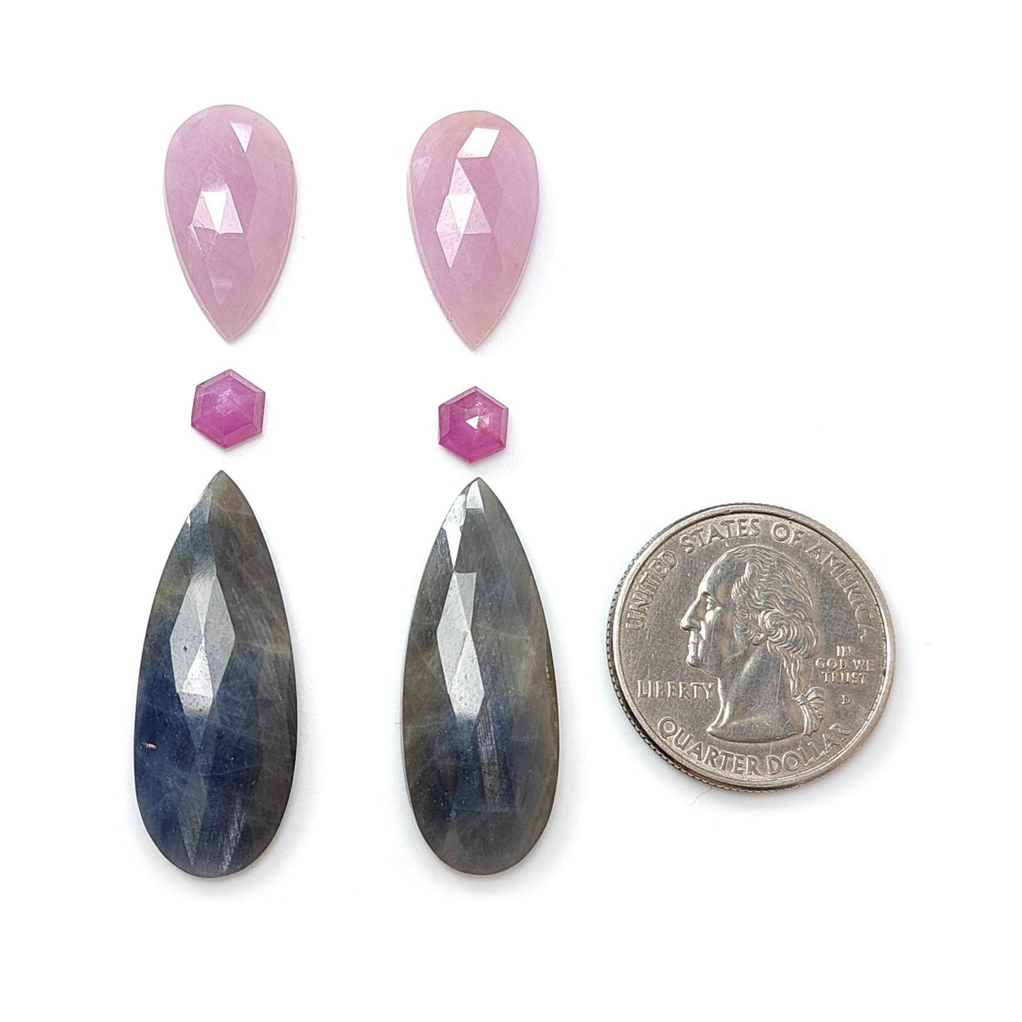 Multi Sapphire Gemstone Rose Cut Slices: Natural Untreated Unheated Sapphire Pear Shape Faceted 6pcs Set for Jewelry