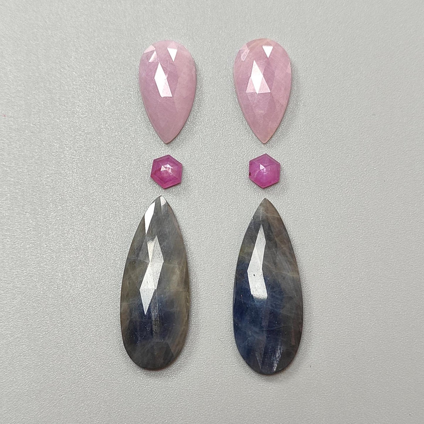 Multi Sapphire Gemstone Rose Cut Slices: Natural Untreated Unheated Sapphire Pear Shape Faceted 6pcs Set for Jewelry