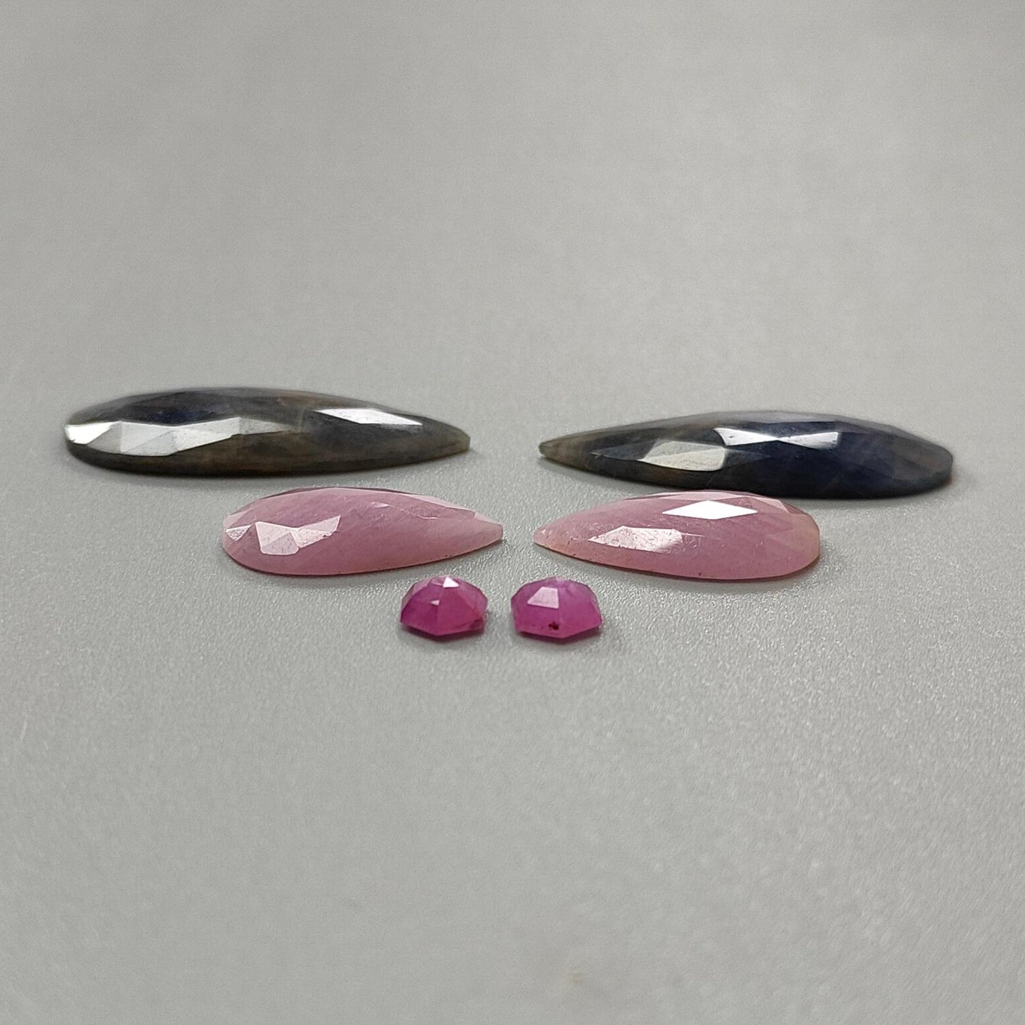 Multi Sapphire Gemstone Rose Cut Slices: Natural Untreated Unheated Sapphire Pear Shape Faceted 6pcs Set for Jewelry