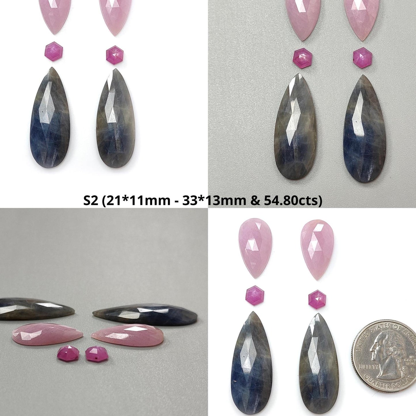 Multi Sapphire Gemstone Rose Cut Slices: Natural Untreated Unheated Sapphire Pear Shape Faceted 6pcs Set for Jewelry