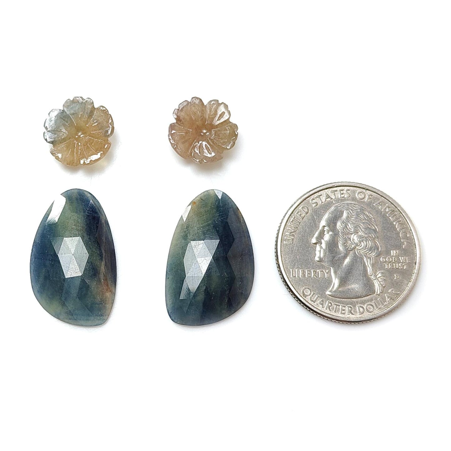Multi Sapphire Gemstone Rose Cut Slices: Natural Untreated Unheated Sapphire Pear, Fancy Shape Faceted 4pcs Set for Jewelry