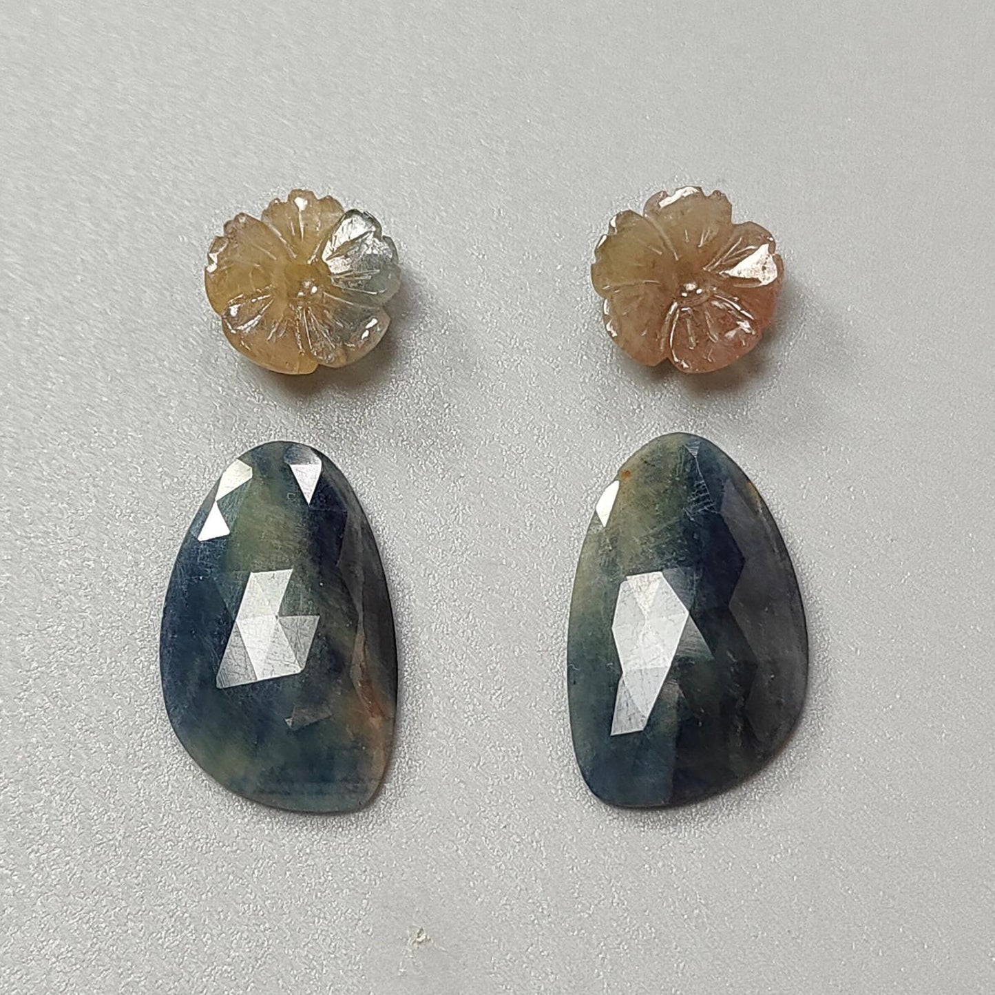 Multi Sapphire Gemstone Rose Cut Slices: Natural Untreated Unheated Sapphire Pear, Fancy Shape Faceted 4pcs Set for Jewelry