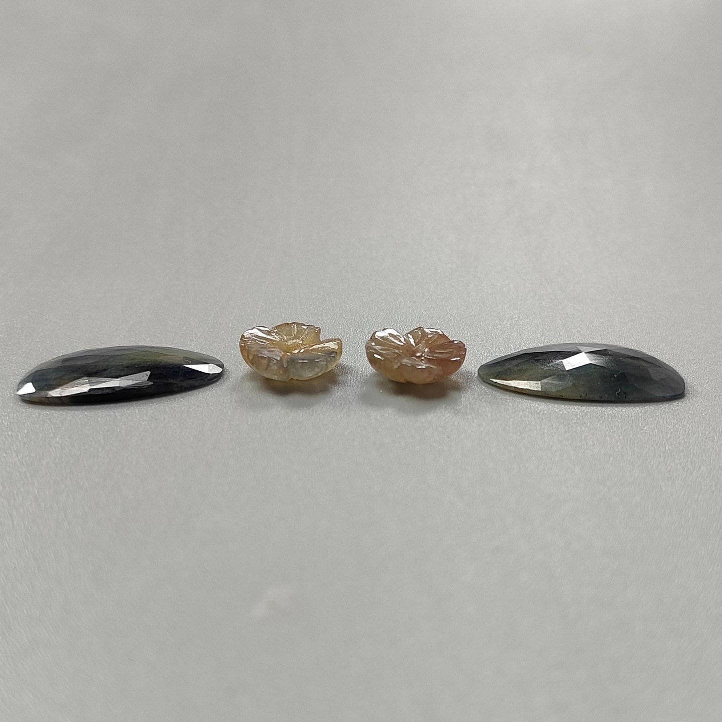 Multi Sapphire Gemstone Rose Cut Slices: Natural Untreated Unheated Sapphire Pear, Fancy Shape Faceted 4pcs Set for Jewelry