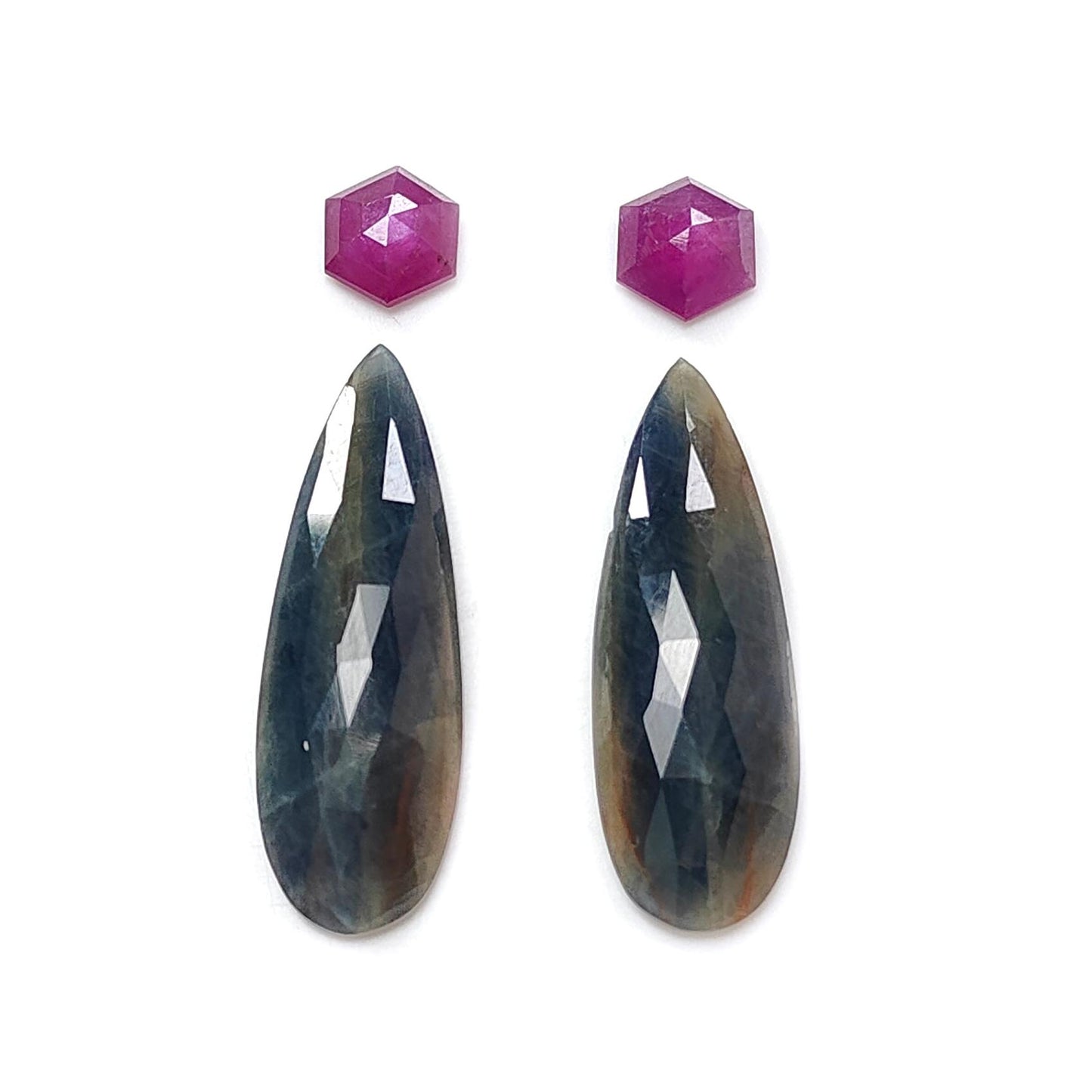 Multi Sapphire Gemstone Rose Cut Slices: Natural Untreated Unheated Sapphire Pear, Fancy Shape Faceted 4pcs Set for Jewelry