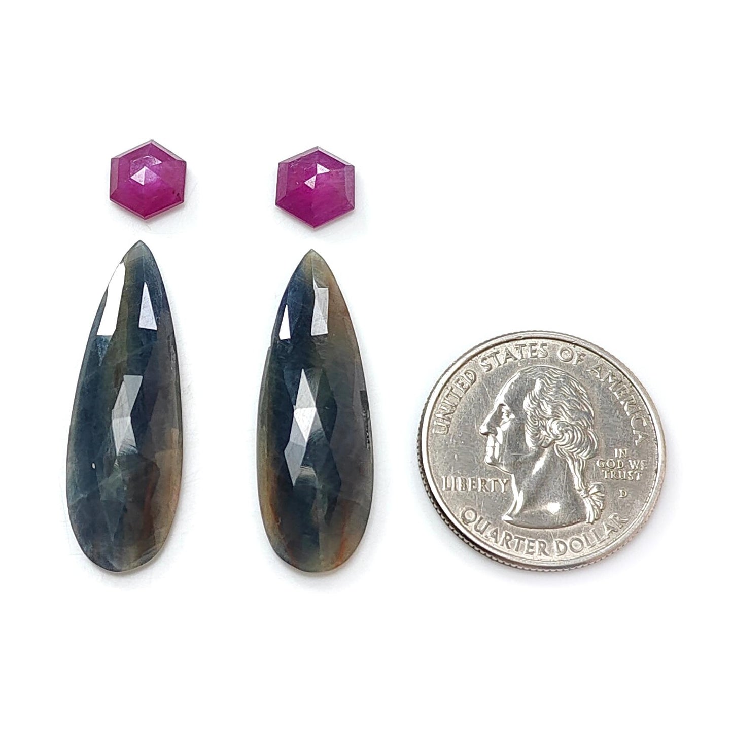 Multi Sapphire Gemstone Rose Cut Slices: Natural Untreated Unheated Sapphire Pear, Fancy Shape Faceted 4pcs Set for Jewelry