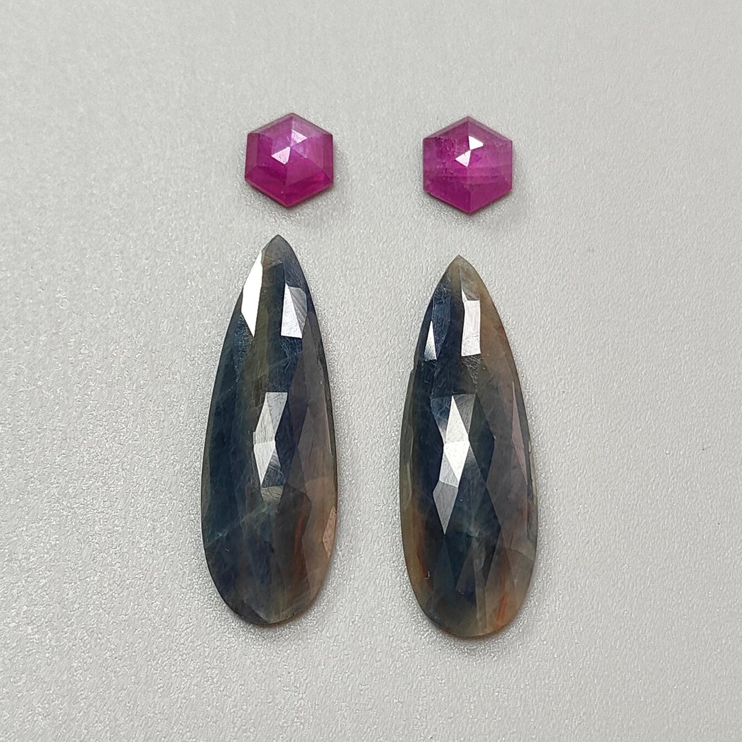 Multi Sapphire Gemstone Rose Cut Slices: Natural Untreated Unheated Sapphire Pear, Fancy Shape Faceted 4pcs Set for Jewelry