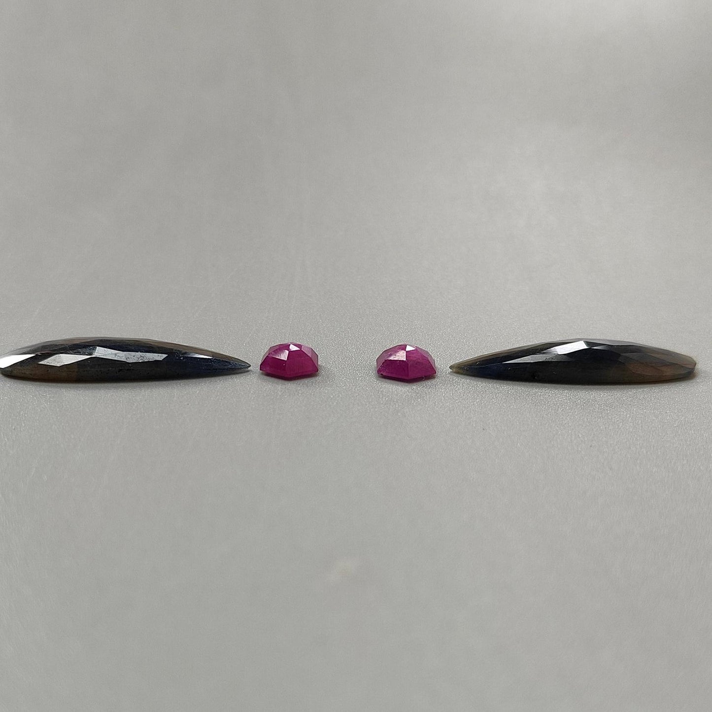 Multi Sapphire Gemstone Rose Cut Slices: Natural Untreated Unheated Sapphire Pear, Fancy Shape Faceted 4pcs Set for Jewelry