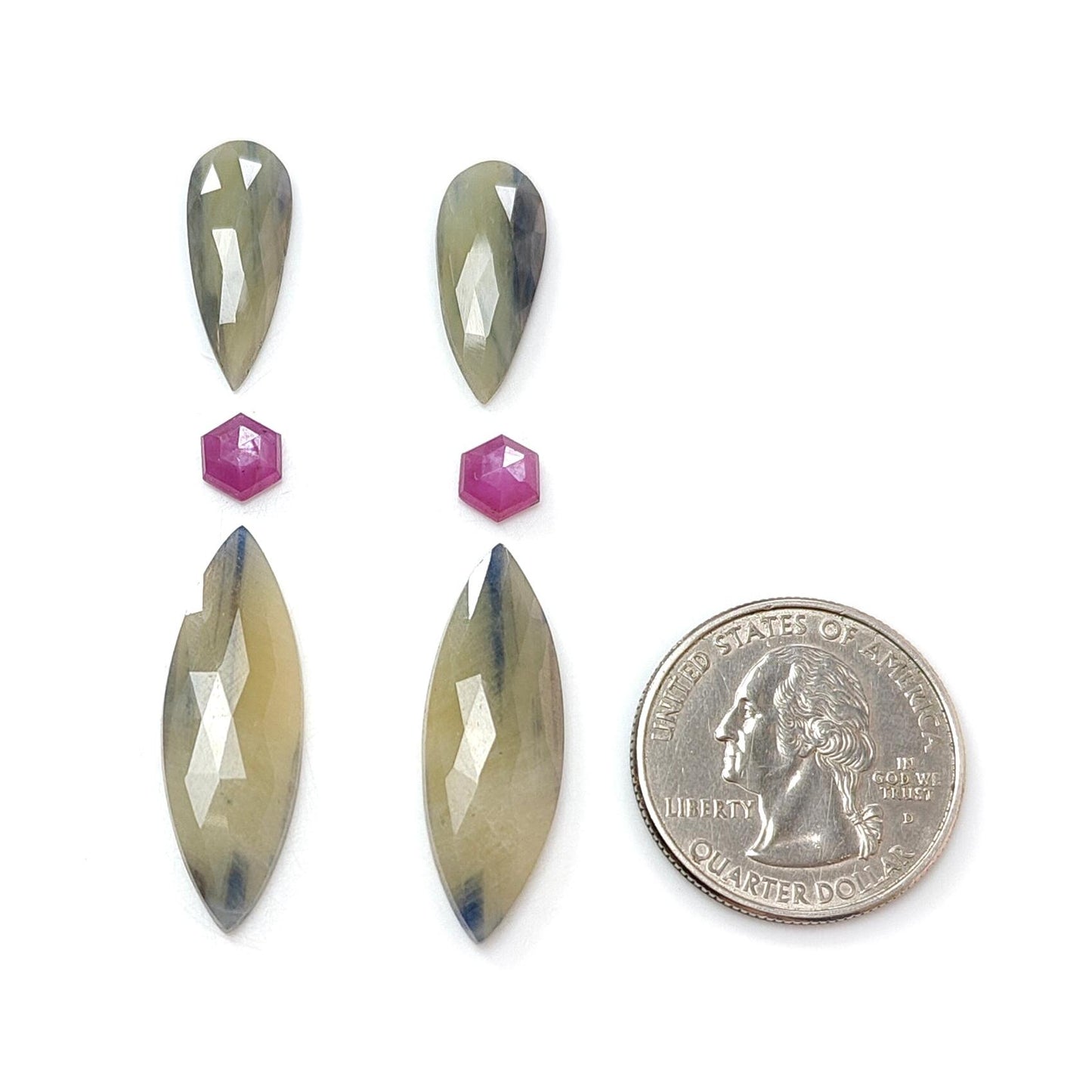 Multi Sapphire Gemstone Rose Cut Slices: Natural Untreated Unheated Sapphire Marquise, Pear Shape Faceted 6pcs Set for Jewelry