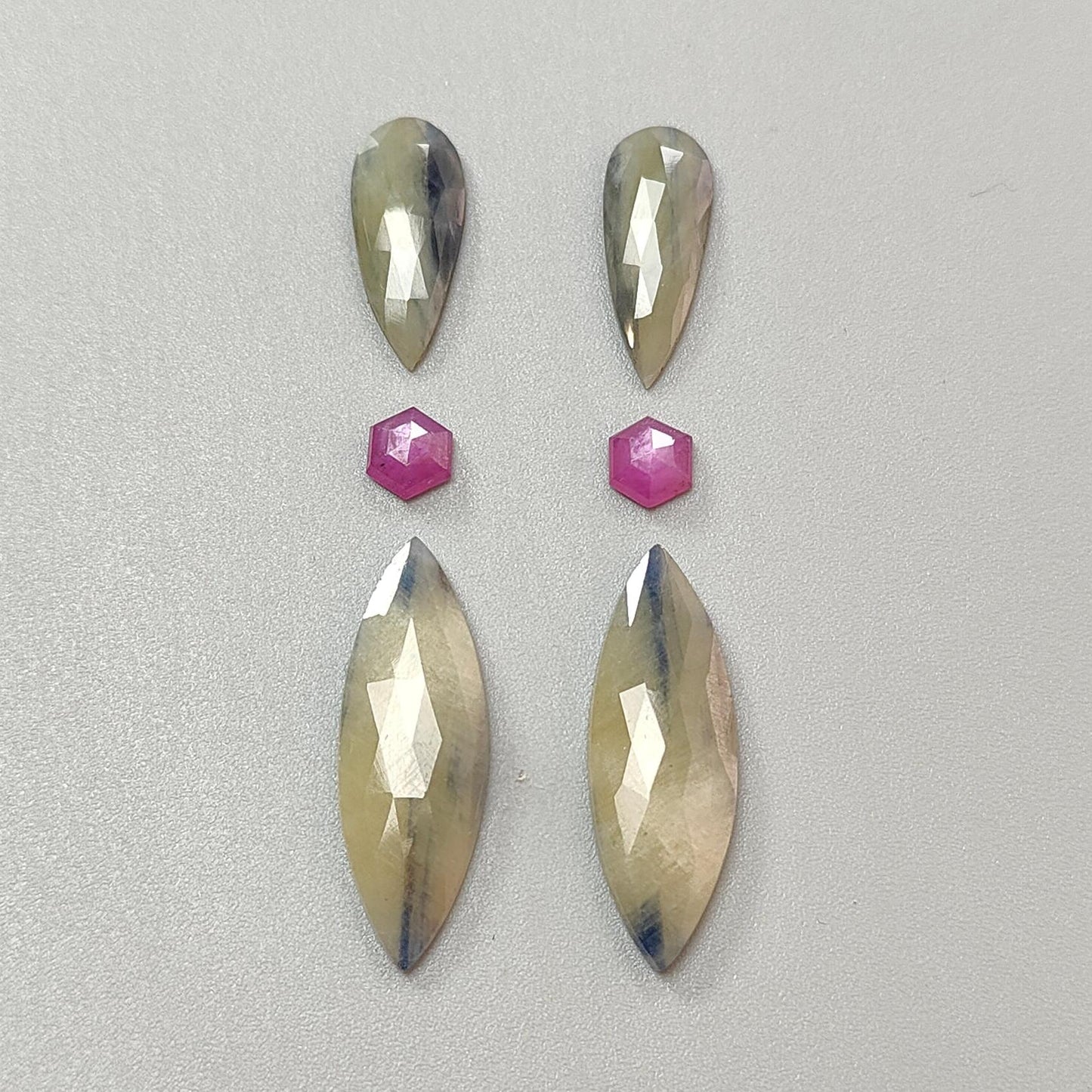 Multi Sapphire Gemstone Rose Cut Slices: Natural Untreated Unheated Sapphire Marquise, Pear Shape Faceted 6pcs Set for Jewelry