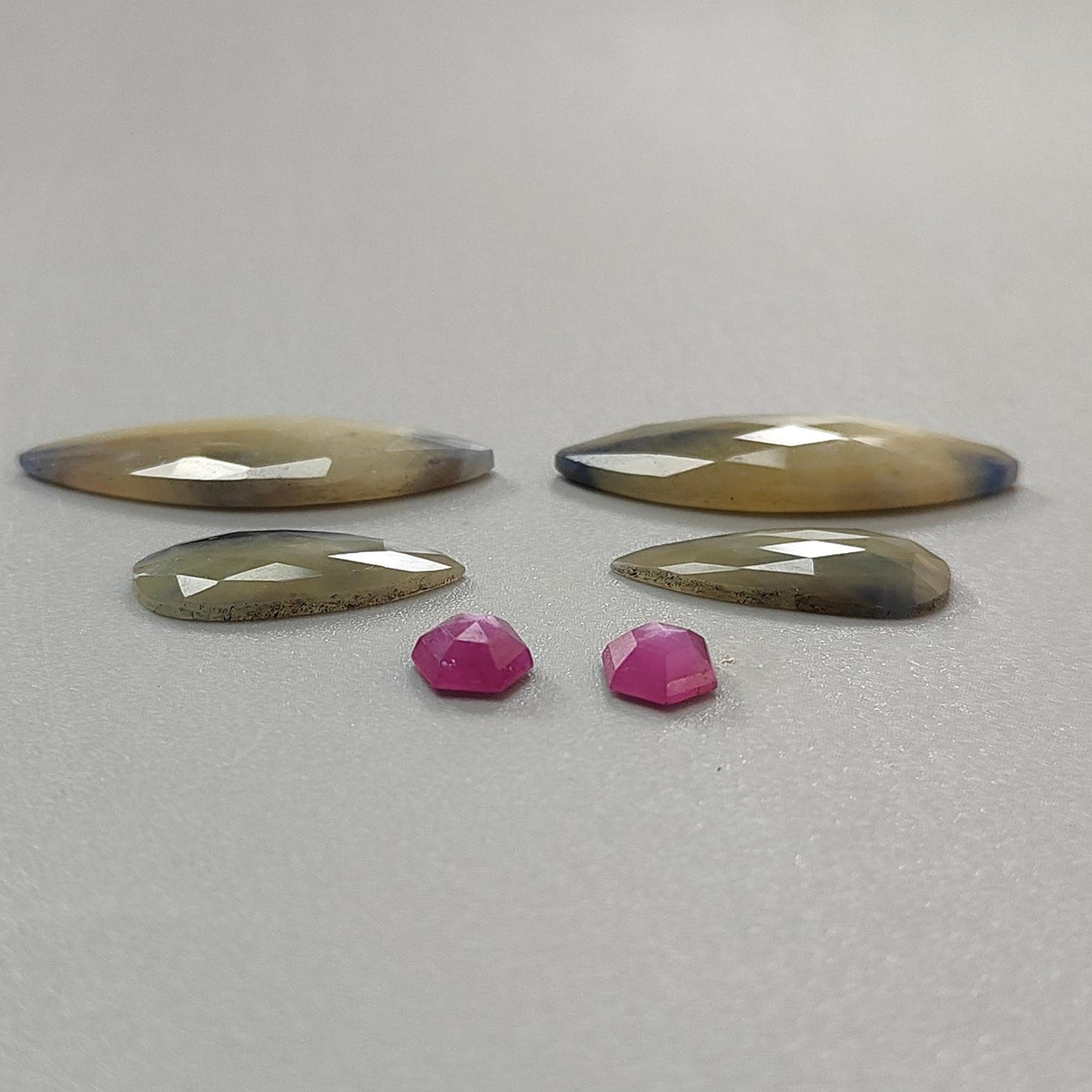 Multi Sapphire Gemstone Rose Cut Slices: Natural Untreated Unheated Sapphire Marquise, Pear Shape Faceted 6pcs Set for Jewelry