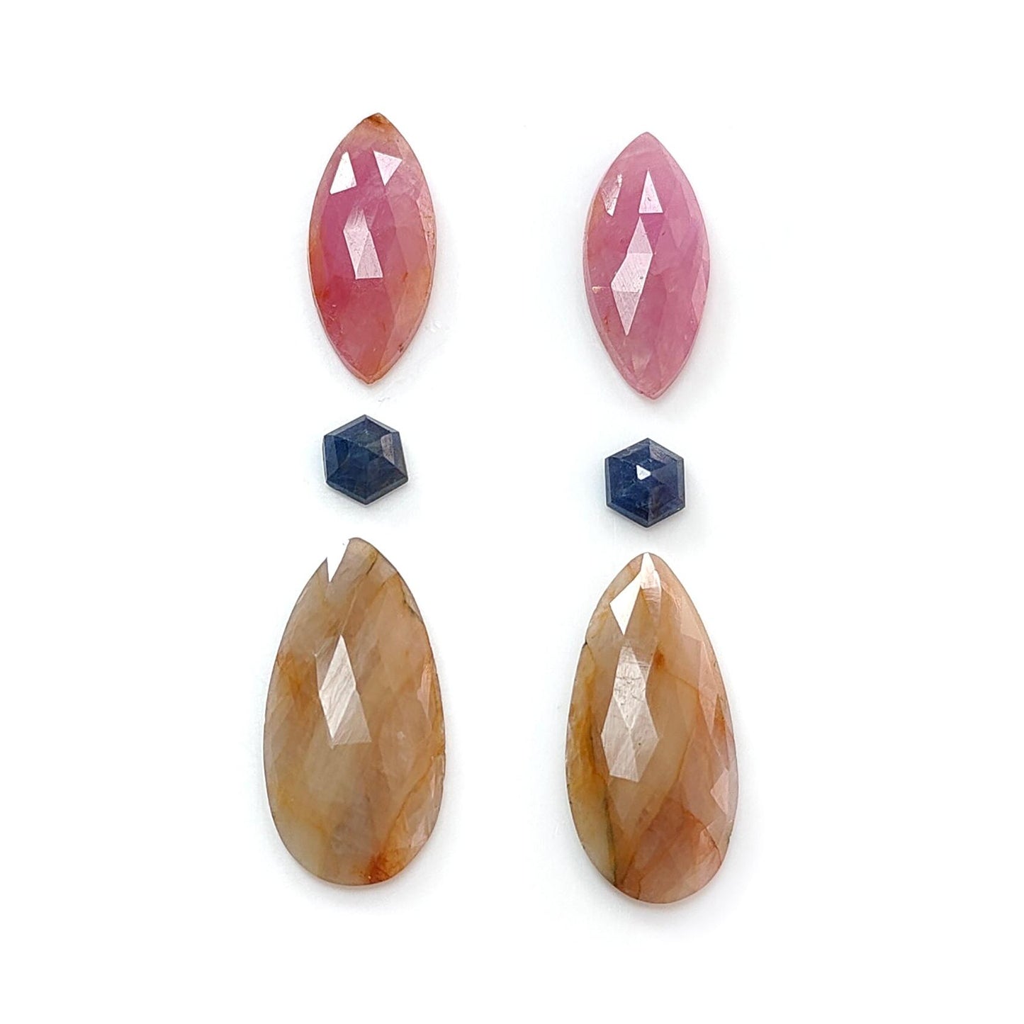 Multi Sapphire Gemstone Rose Cut Slices: Natural Untreated Unheated Sapphire Marquise, Pear Shape Faceted 6pcs Set for Jewelry