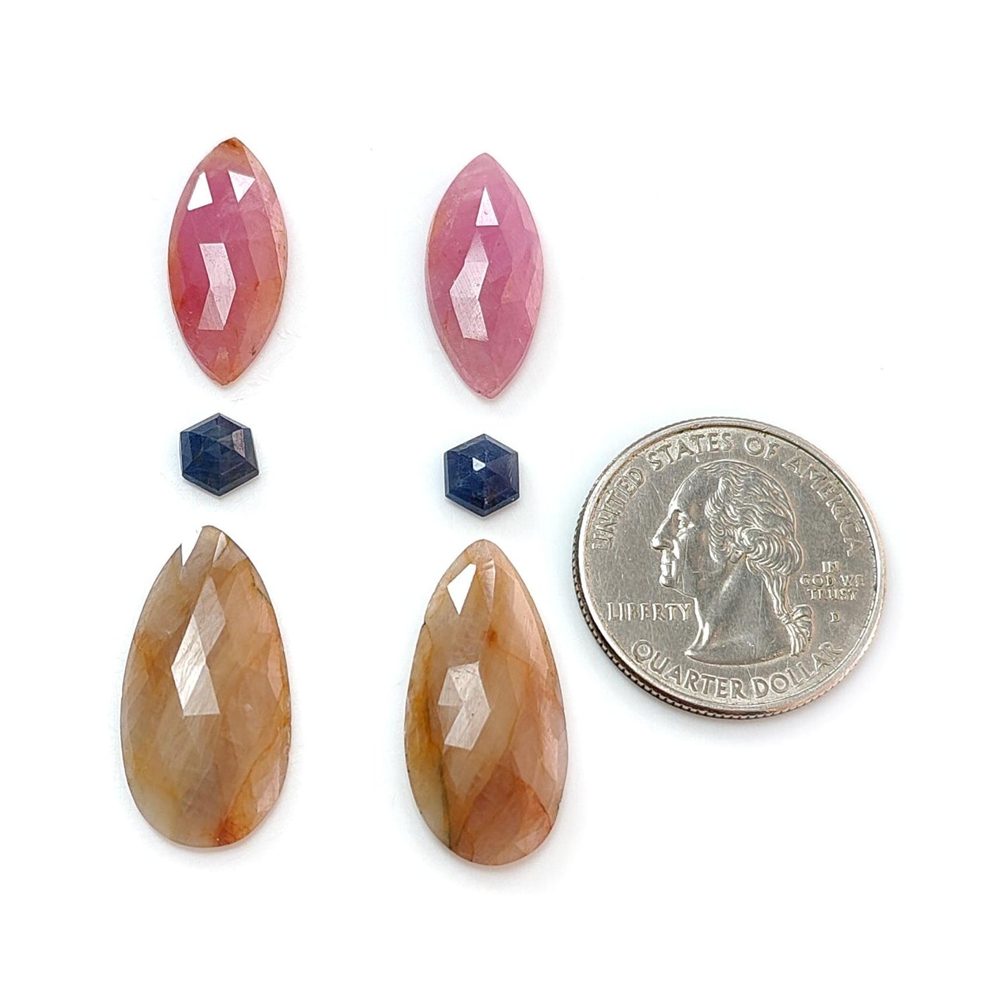 Multi Sapphire Gemstone Rose Cut Slices: Natural Untreated Unheated Sapphire Marquise, Pear Shape Faceted 6pcs Set for Jewelry