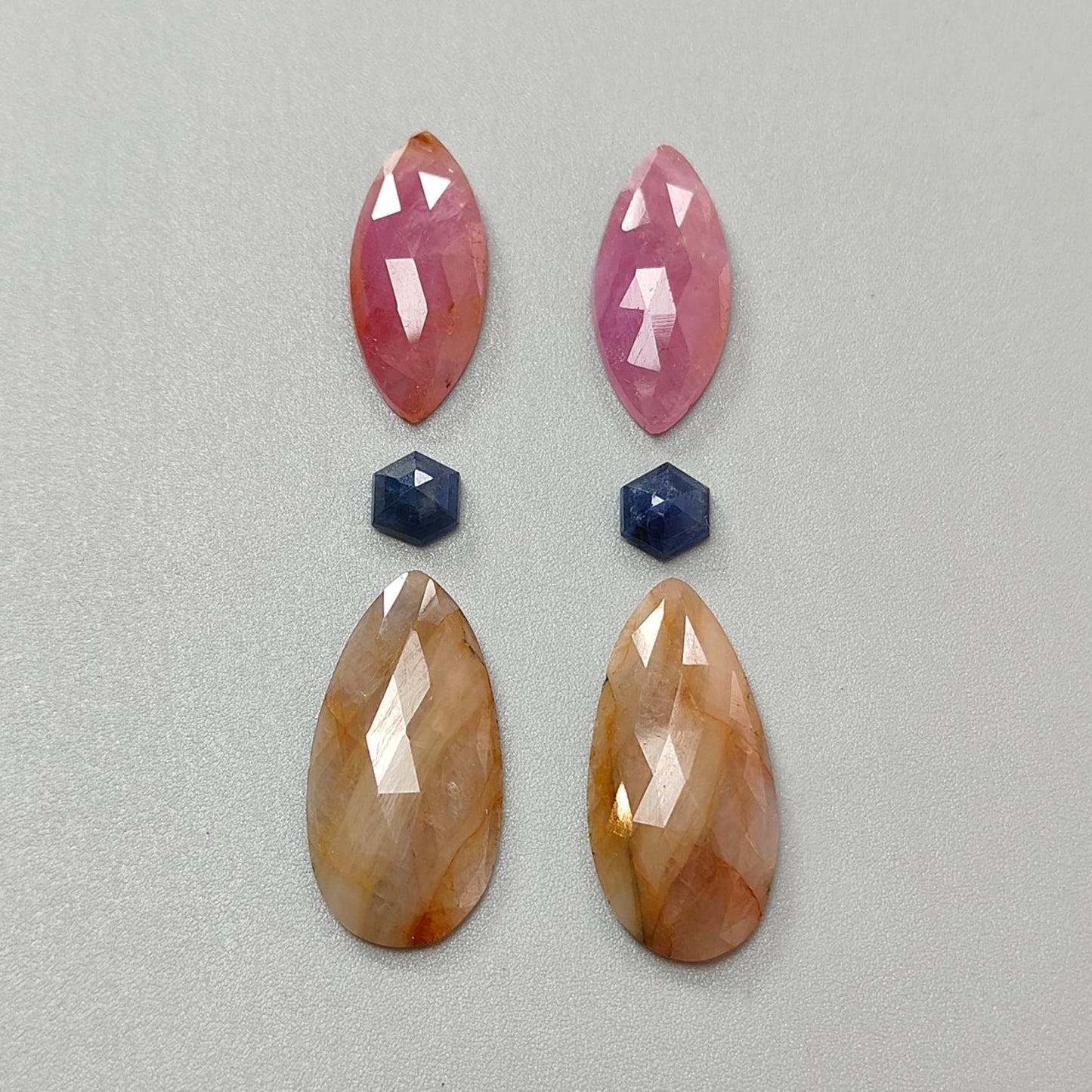 Multi Sapphire Gemstone Rose Cut Slices: Natural Untreated Unheated Sapphire Marquise, Pear Shape Faceted 6pcs Set for Jewelry