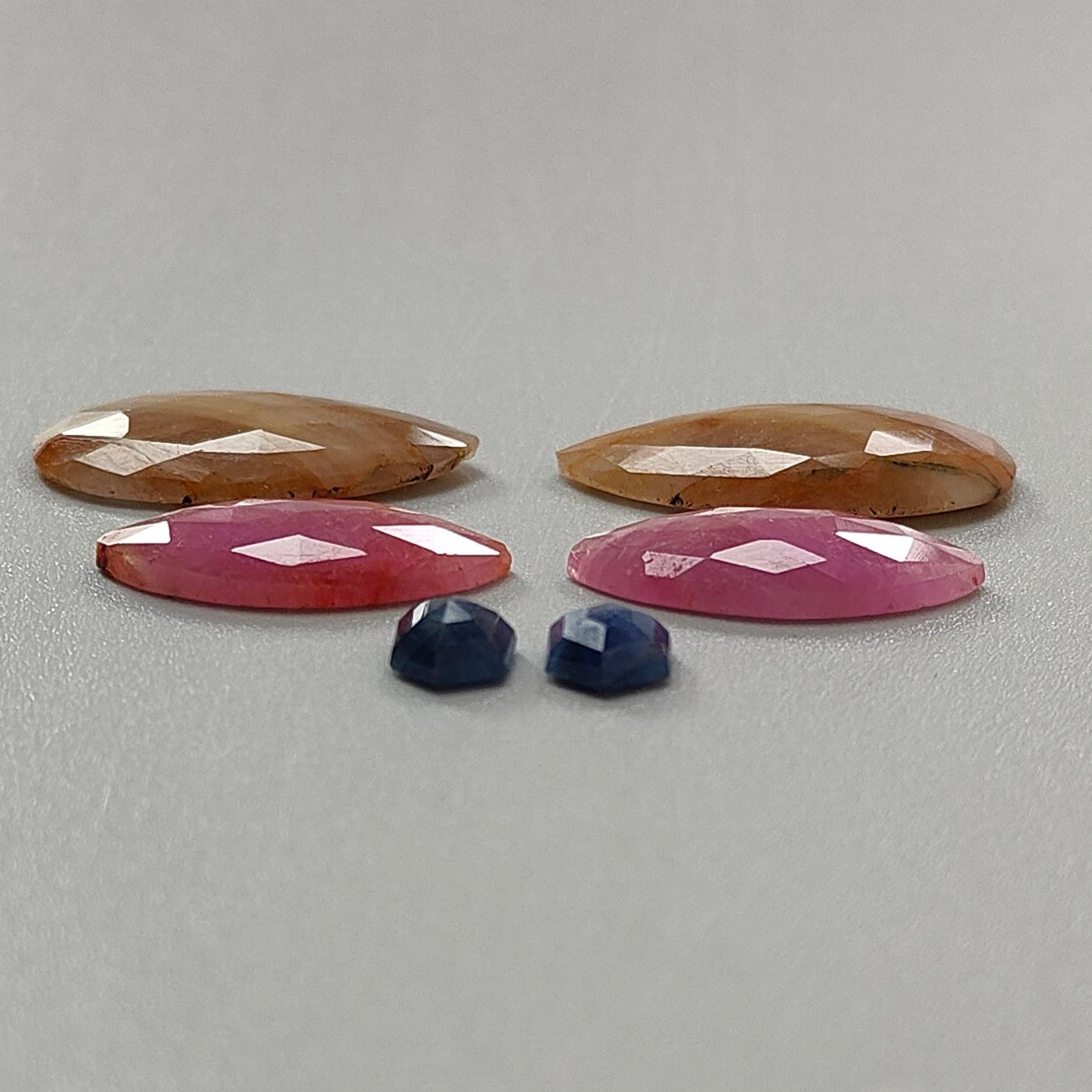 Multi Sapphire Gemstone Rose Cut Slices: Natural Untreated Unheated Sapphire Marquise, Pear Shape Faceted 6pcs Set for Jewelry