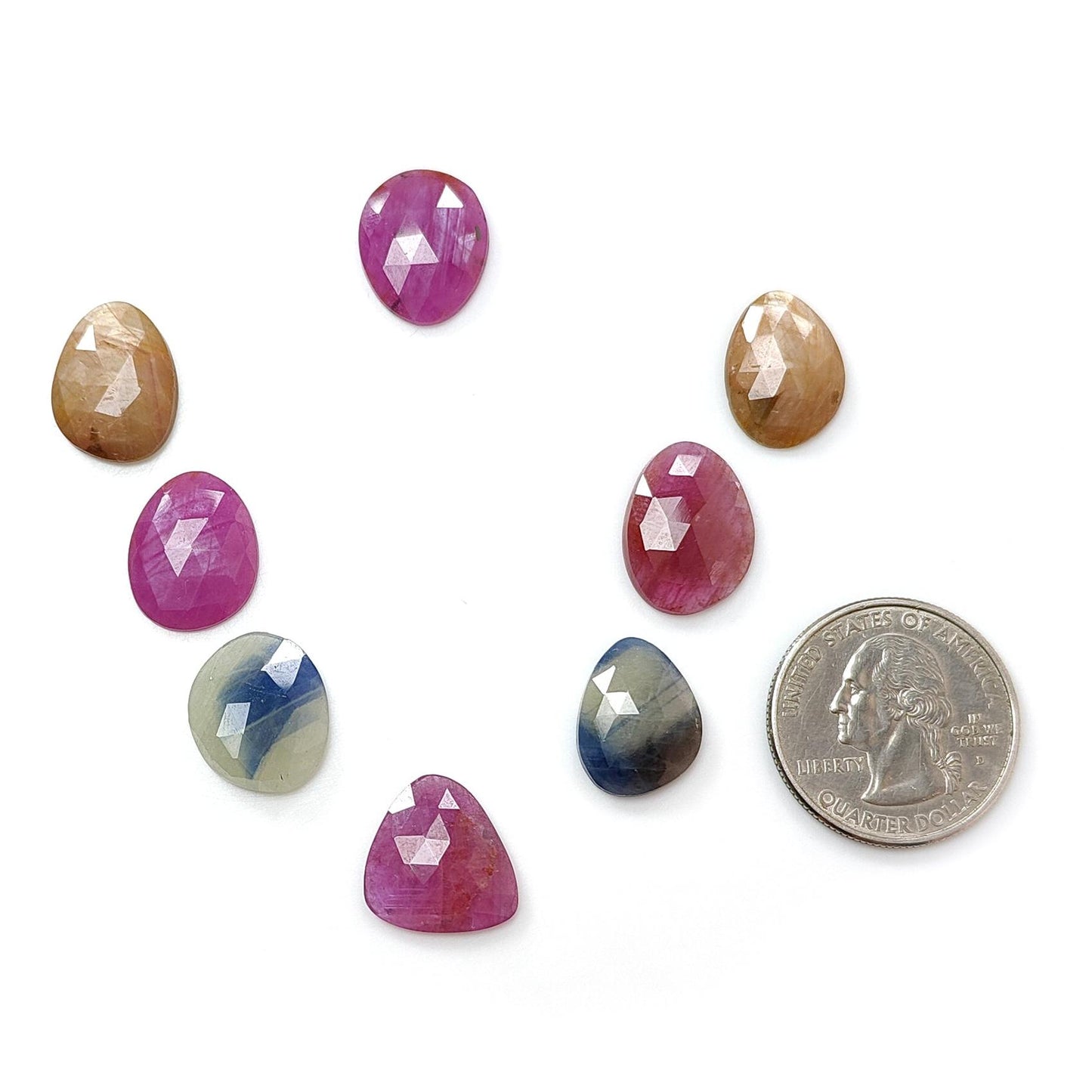 Multi Sapphire Gemstone Rose Cut Slices: Natural Untreated Unheated Sapphire Fancy Shape Faceted 7pcs, 8pcs Lots for Jewelry