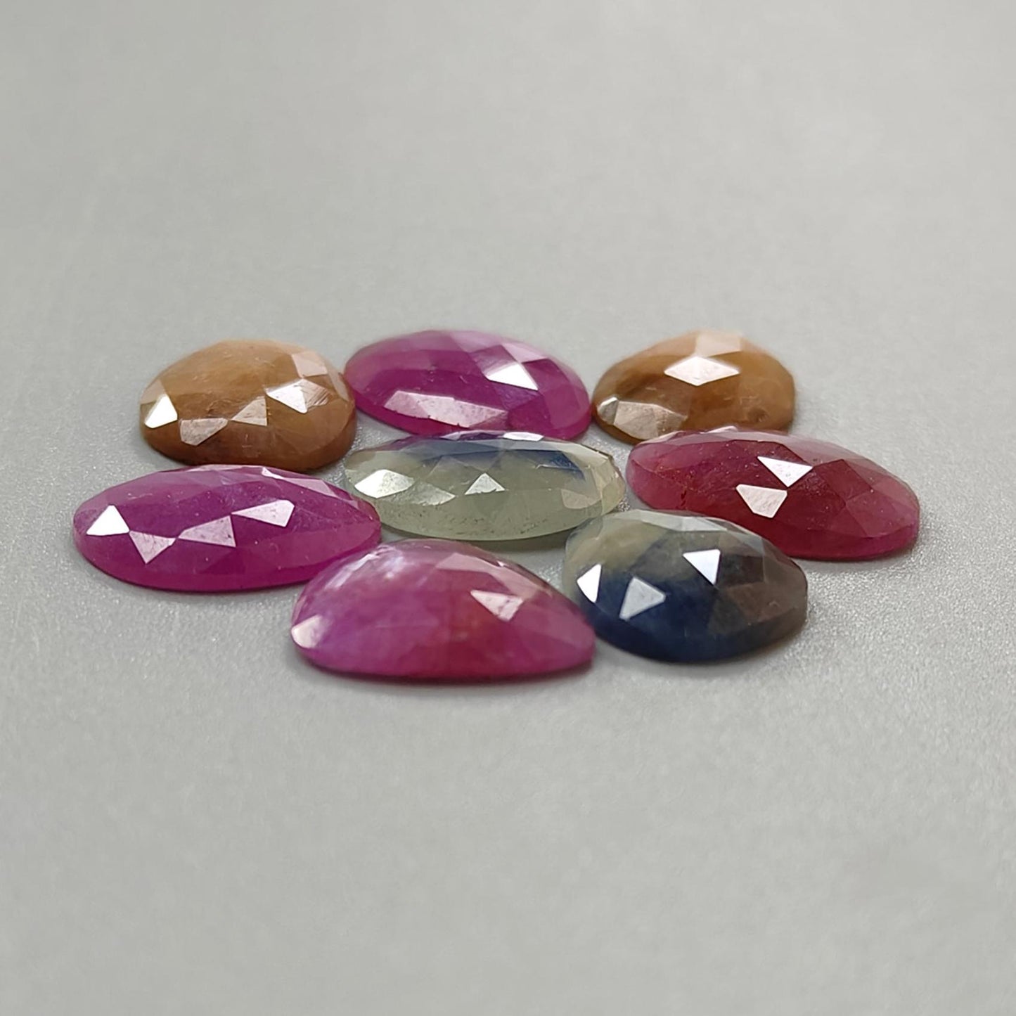 Multi Sapphire Gemstone Rose Cut Slices: Natural Untreated Unheated Sapphire Fancy Shape Faceted 7pcs, 8pcs Lots for Jewelry