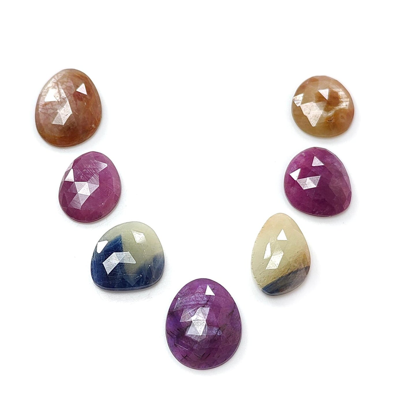 Multi Sapphire Gemstone Rose Cut Slices: Natural Untreated Unheated Sapphire Fancy Shape Faceted 7pcs, 8pcs Lots for Jewelry