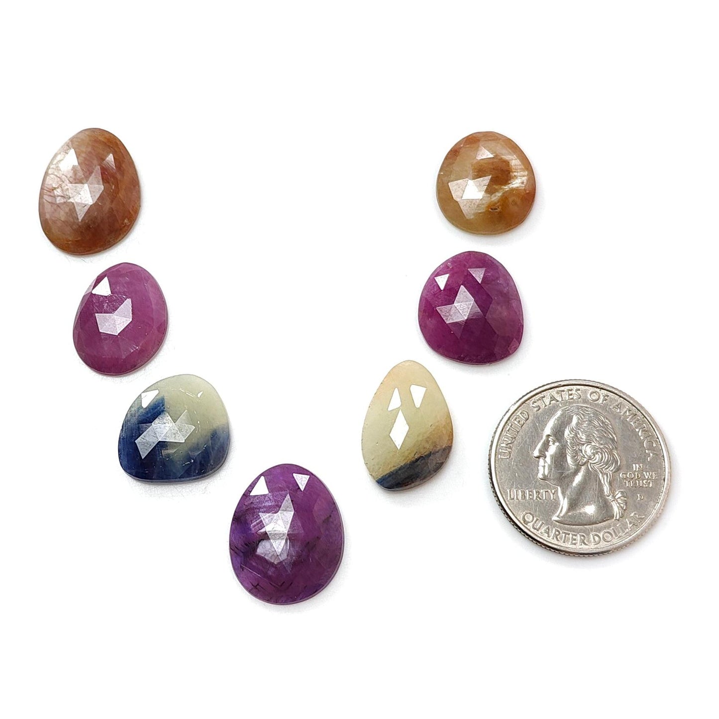 Multi Sapphire Gemstone Rose Cut Slices: Natural Untreated Unheated Sapphire Fancy Shape Faceted 7pcs, 8pcs Lots for Jewelry
