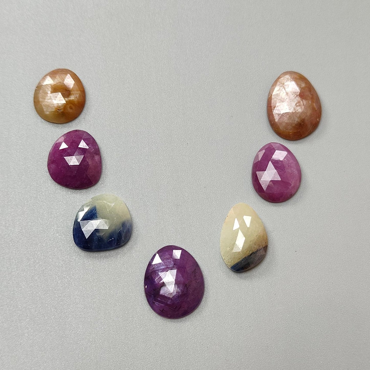 Multi Sapphire Gemstone Rose Cut Slices: Natural Untreated Unheated Sapphire Fancy Shape Faceted 7pcs, 8pcs Lots for Jewelry