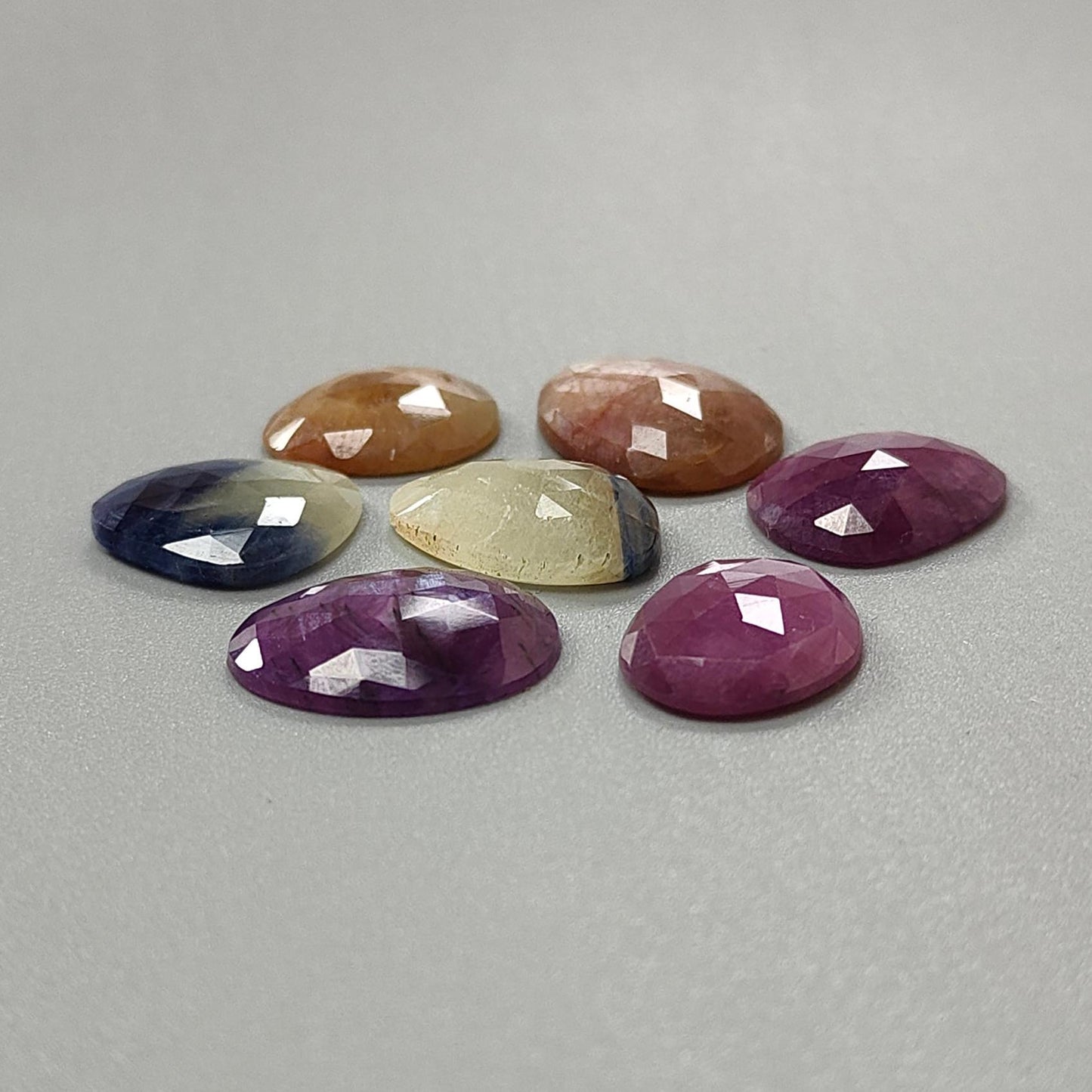 Multi Sapphire Gemstone Rose Cut Slices: Natural Untreated Unheated Sapphire Fancy Shape Faceted 7pcs, 8pcs Lots for Jewelry