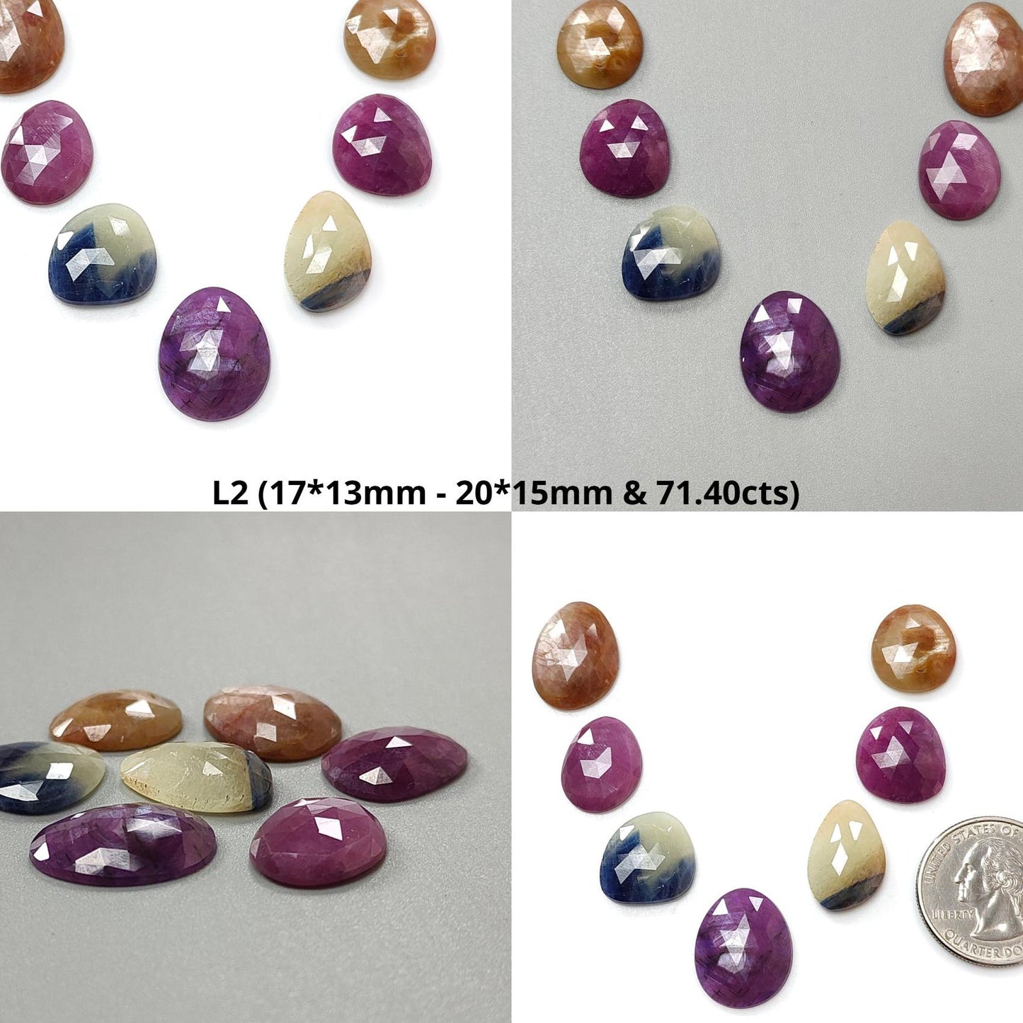 Multi Sapphire Gemstone Rose Cut Slices: Natural Untreated Unheated Sapphire Fancy Shape Faceted 7pcs, 8pcs Lots for Jewelry