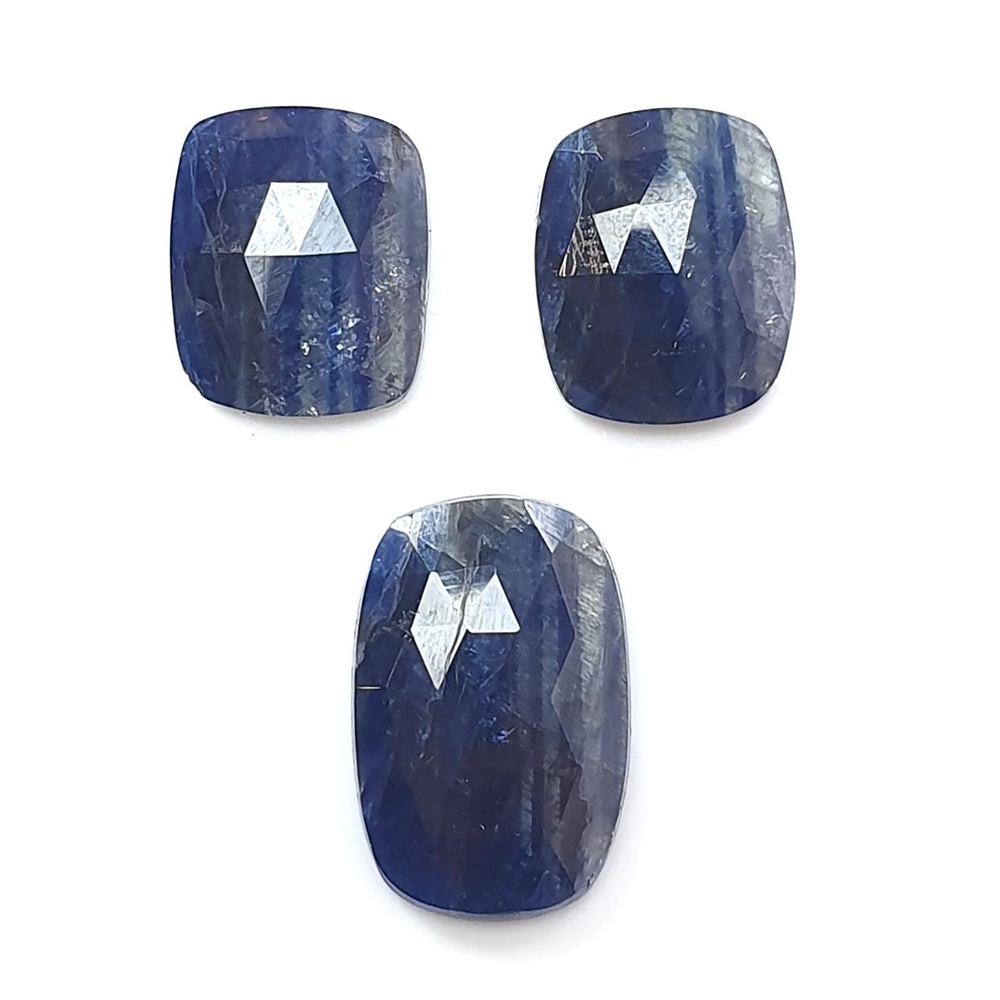 Multi Sapphire Gemstone Rose Cut Slices: Natural Untreated Bi-Color Sapphire Cushion Shape Faceted 2pcs, 3pcs Sets for Jewelry