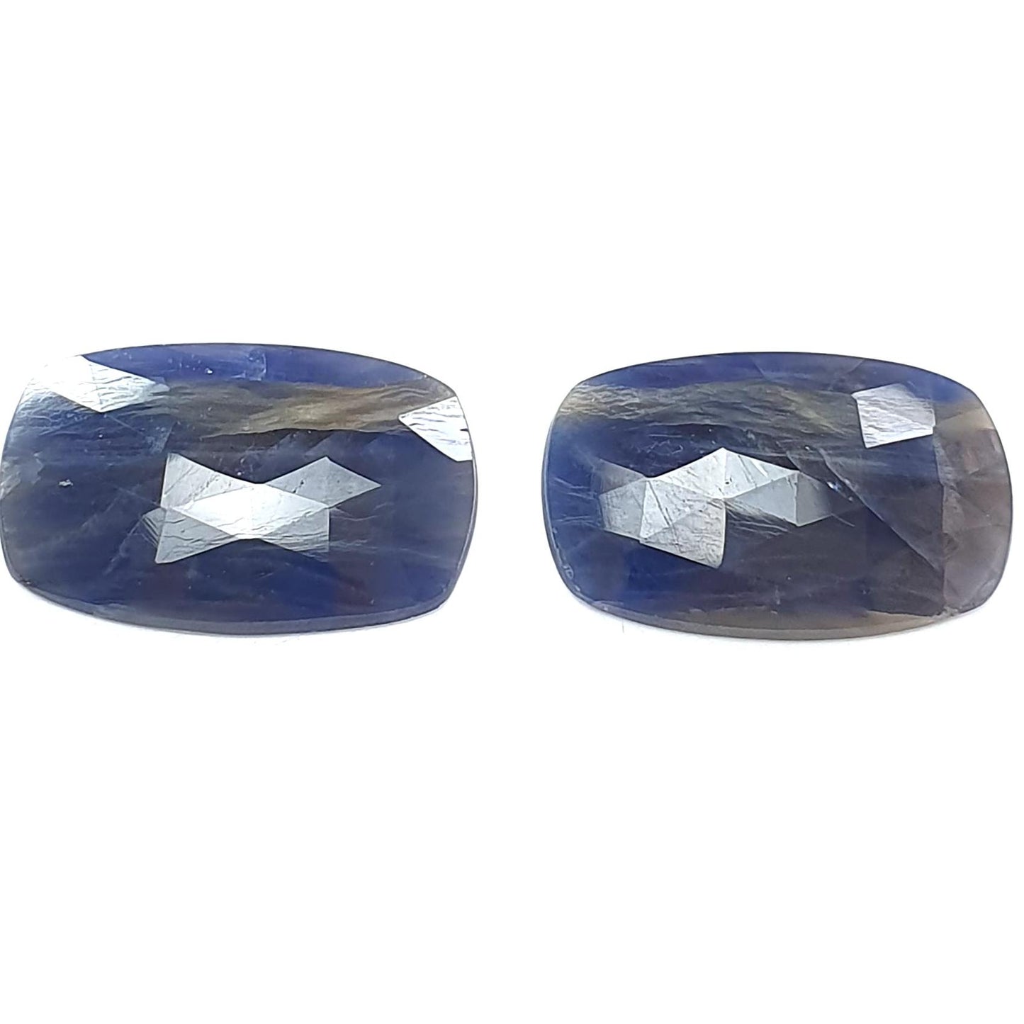Multi Sapphire Gemstone Rose Cut Slices: Natural Untreated Bi-Color Sapphire Cushion Shape Faceted 2pcs, 3pcs Sets for Jewelry